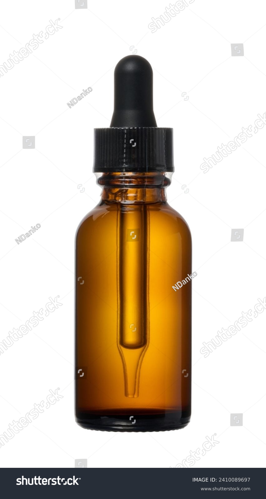 Brown glass bottle with pipette for cosmetics and oils on isolated background #2410089697