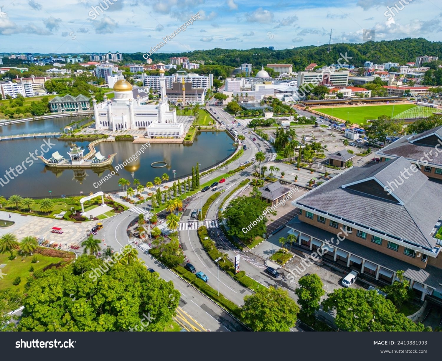 Sultan Omar Ali Seyfeddin Mosque Aerial View. Bandar Seri Begawan, the capital of Brunei Darussalam. Borneo. Southeast Asia  #2410881993
