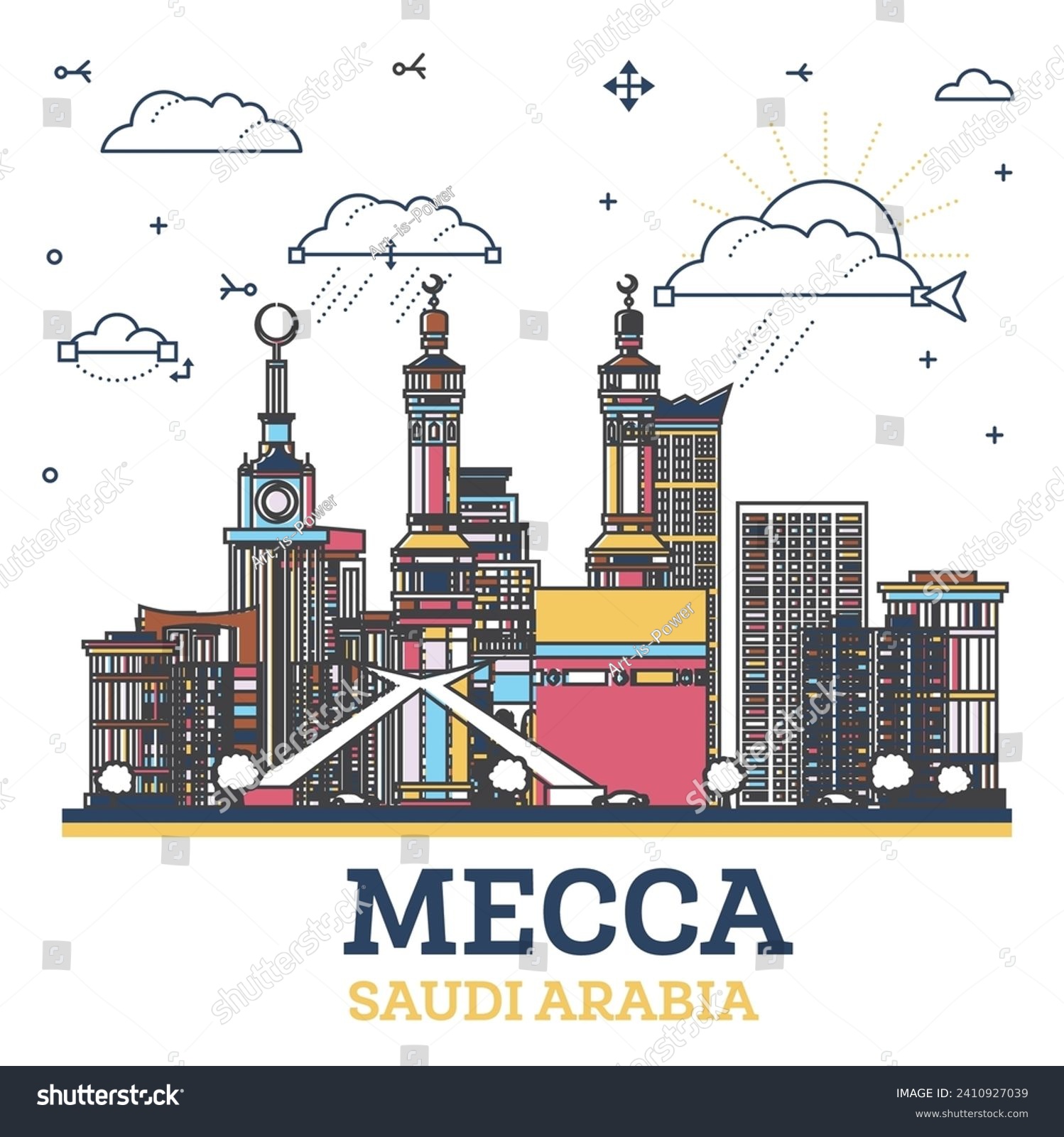 Outline Mecca Saudi Arabia city skyline with - Royalty Free Stock ...