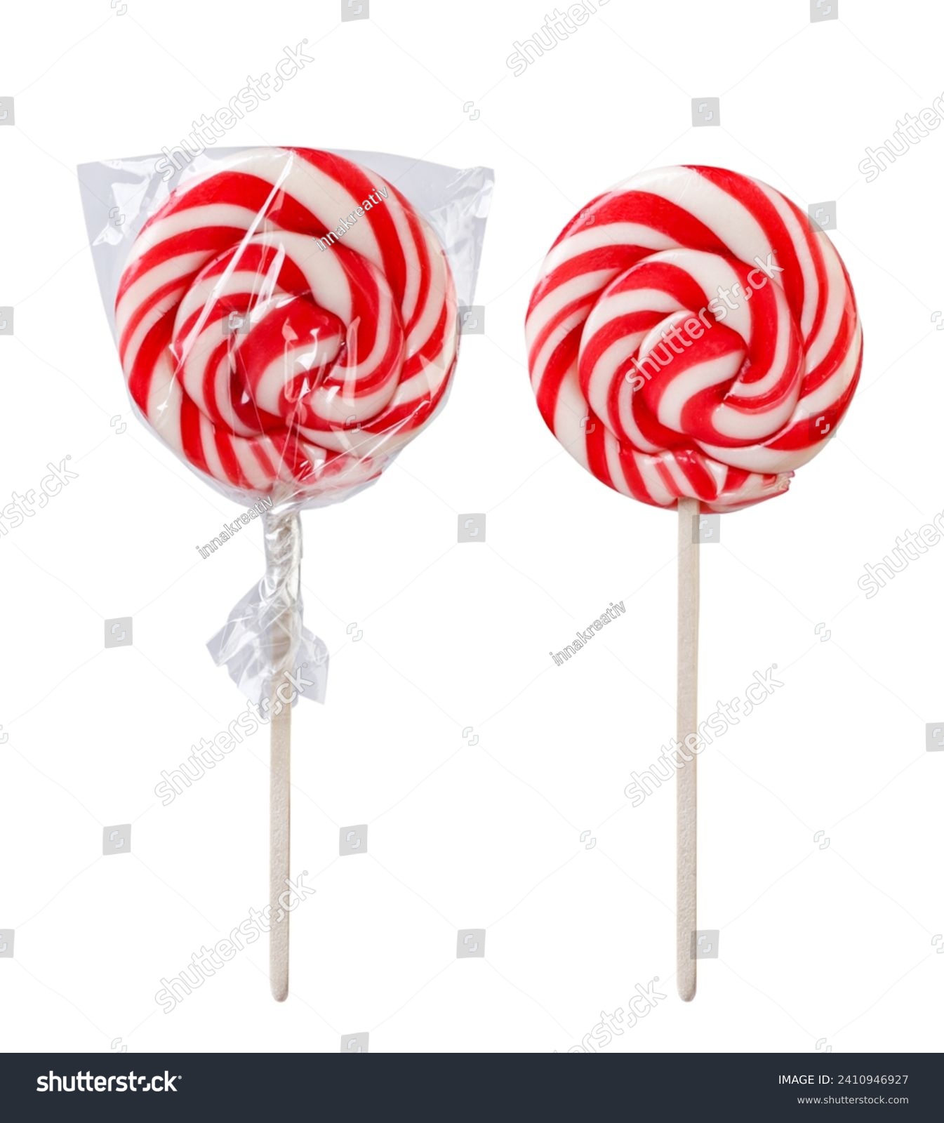 Lollipop in packaging and without close-up on a white background. Isolated #2410946927