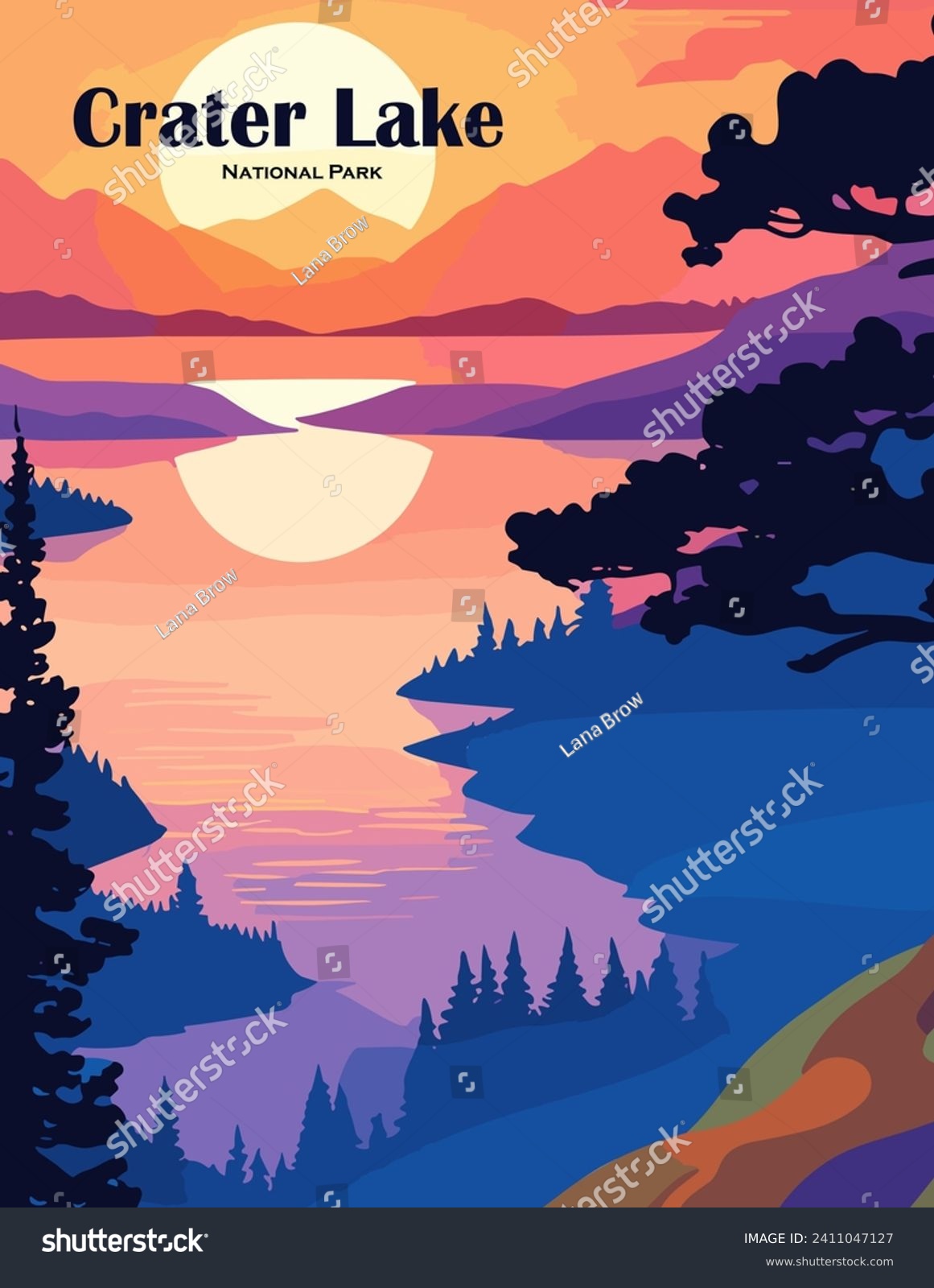 Retro Crater Lake National Parks poster vector - Royalty Free Stock ...