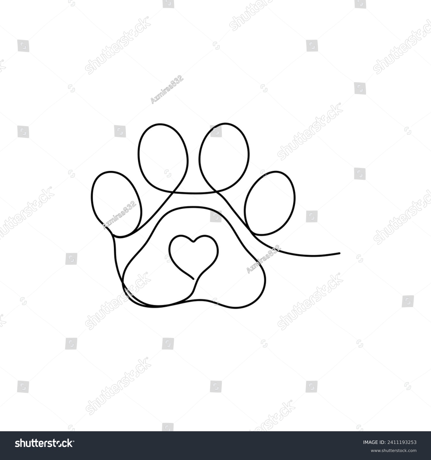 Dog paw continuous one line drawing outline - Royalty Free Stock Vector ...