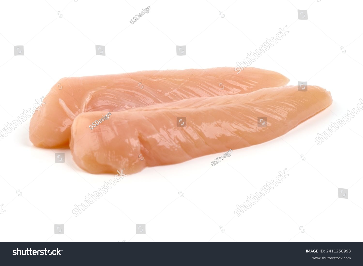 Chicken Breast Mini Fillets, isolated on white background. High resolution image #2411258993