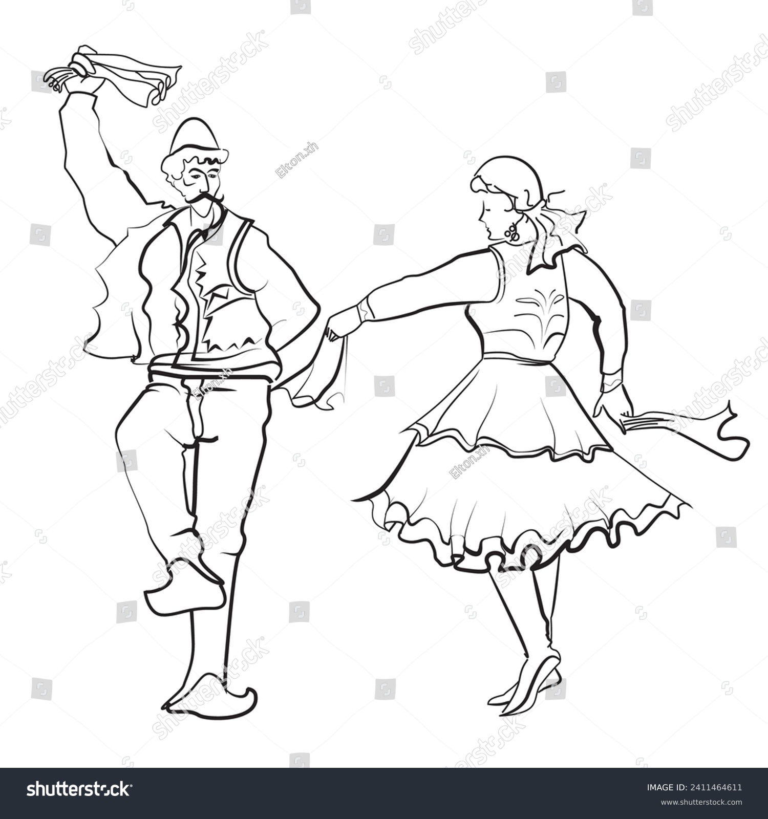 Albanian, folk couple dance line drawing - Royalty Free Stock Vector ...