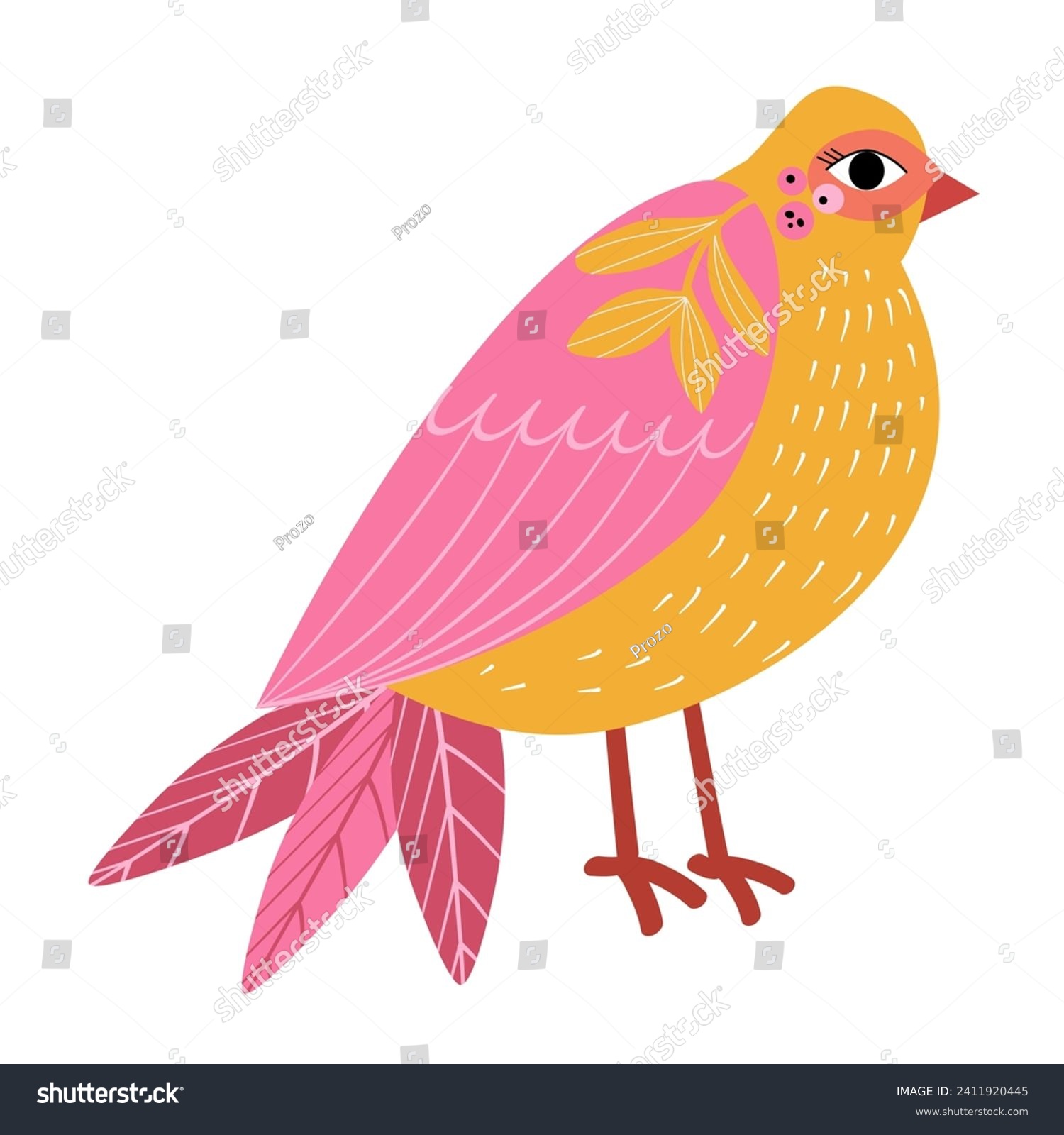 Bright bird, vector, flat style, childish, stylized bird. #2411920445