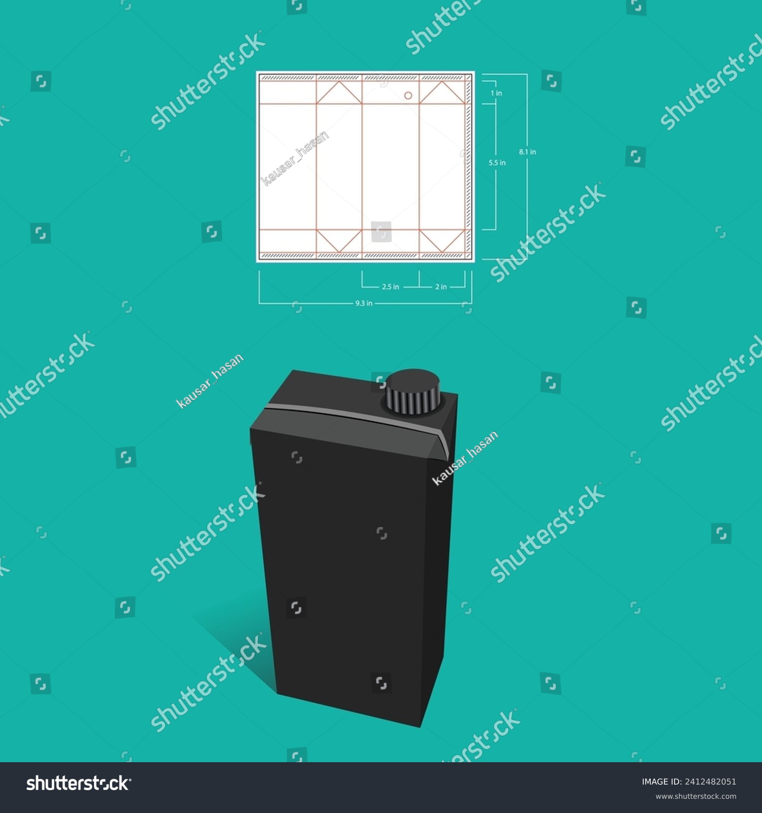 Milk box dieline template, vector design and 3d - Royalty Free Stock ...