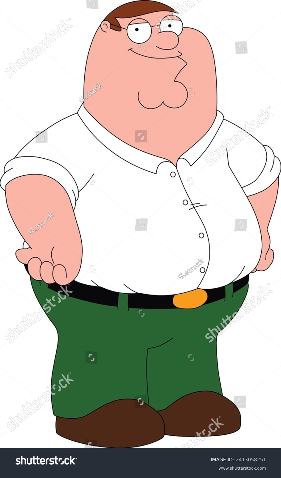 Vector cartoon illustrations of the Peter Griffin character from the Family Guy cartoon are suitable for kids' cartoon coloring books, printing, and various design purposes.Cartoon vector Eps 10 #2413058251