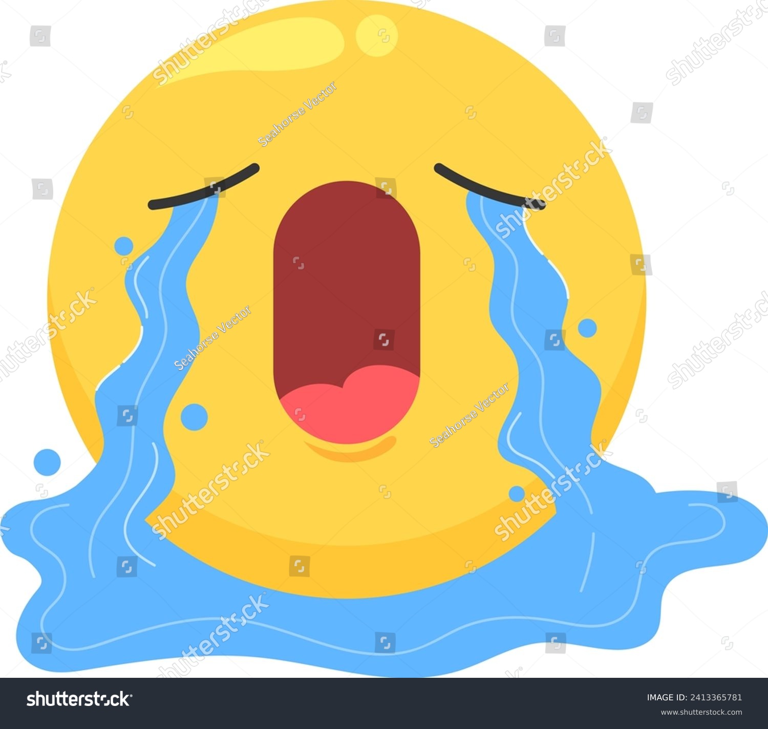 Yellow face emoji crying with blue tears, mouth - Royalty Free Stock ...