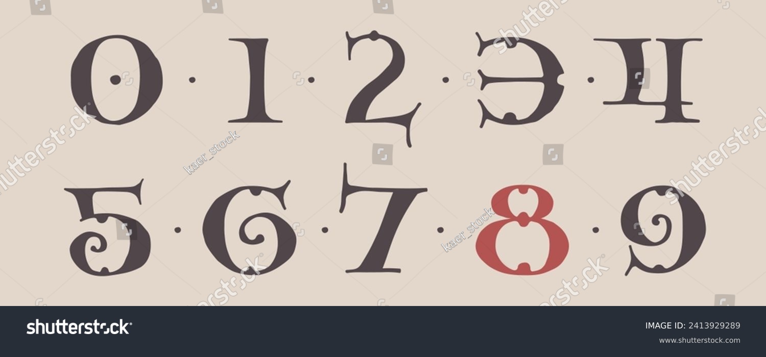 0 to 9 logos. Carolingian Majuscule number set. - Royalty Free Stock ...