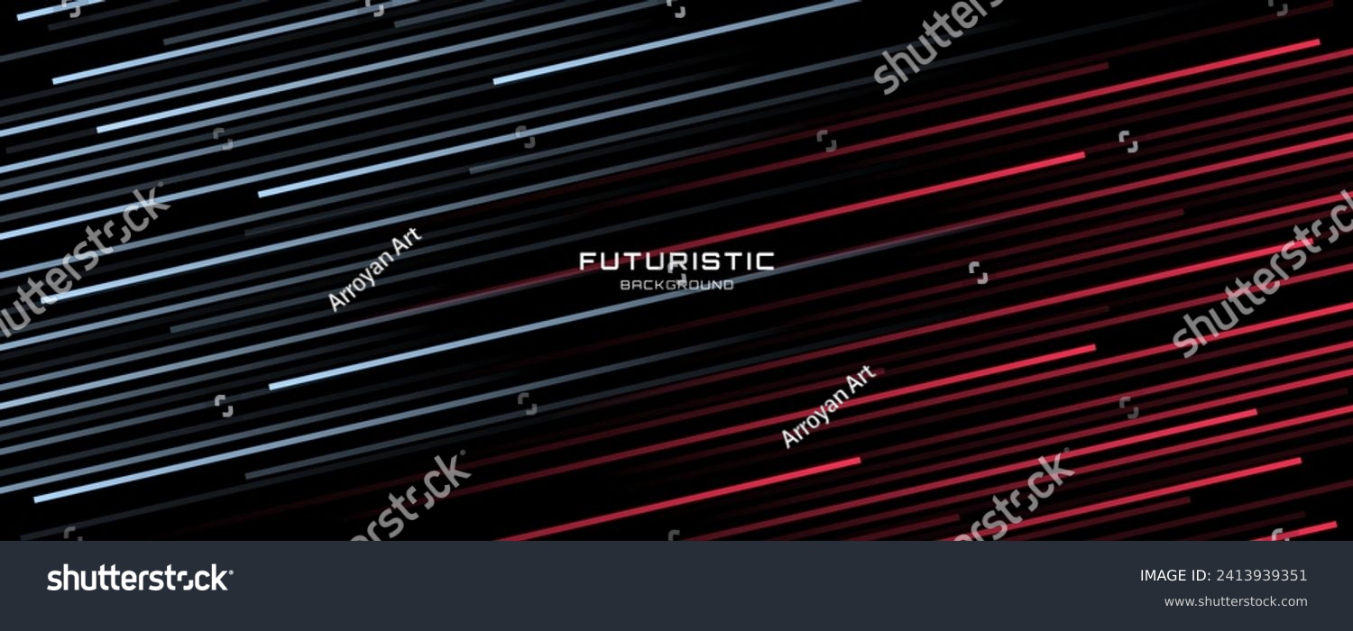 3D red white techno geometric background on dark space with lines motion decoration. High speed with stripes style. Modern graphic design element concept for banner, flyer, card, or brochure cover #2413939351