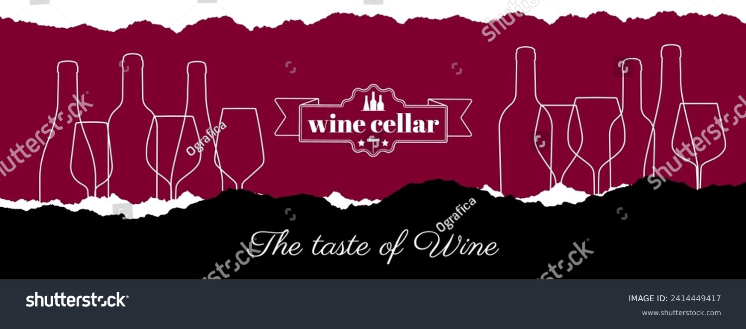 horizontal banner for wine designs. Web header. Torn paper frame. Vector #2414449417