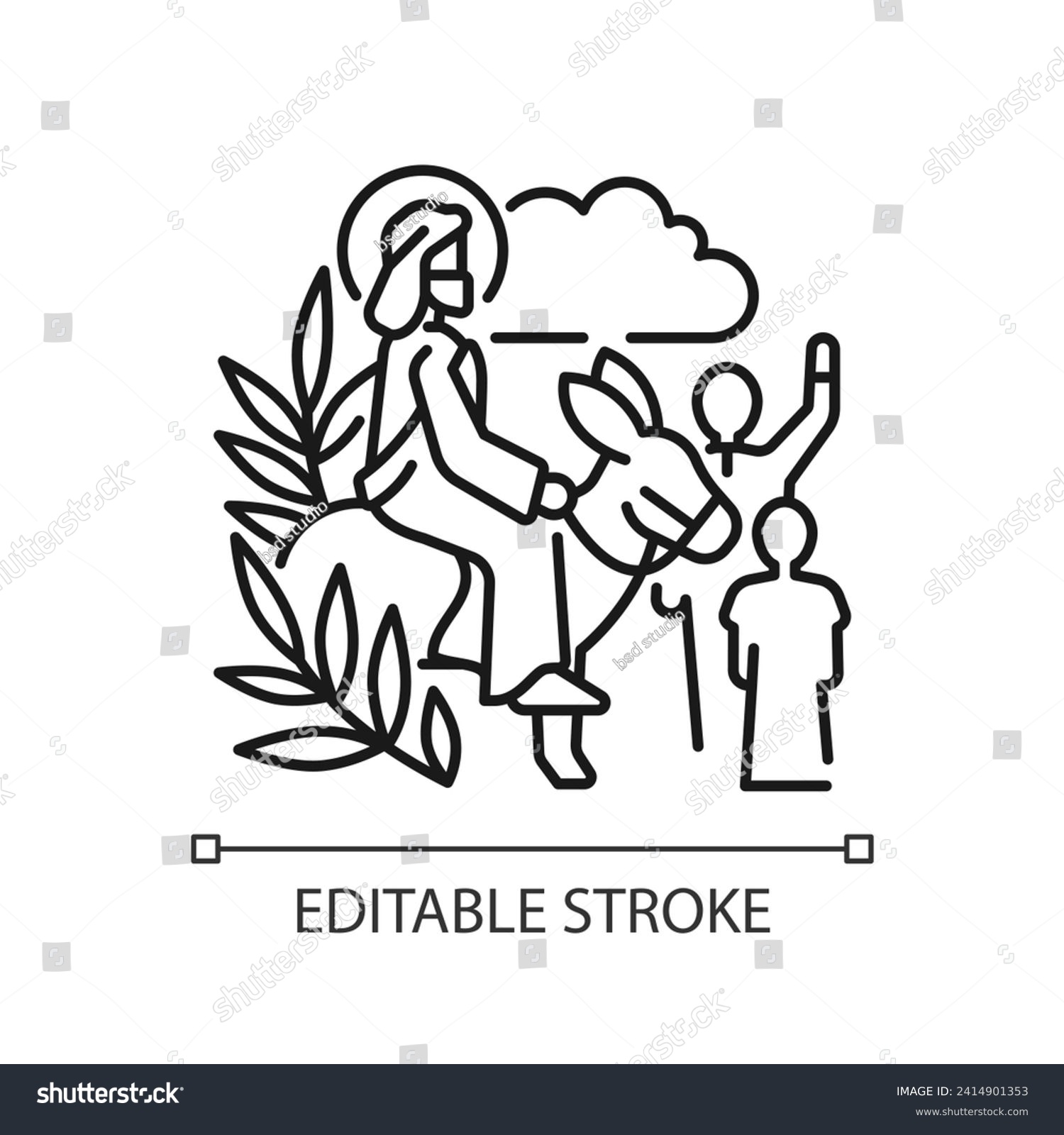 Triumphal entry into Jerusalem linear icon. Palm - Royalty Free Stock ...