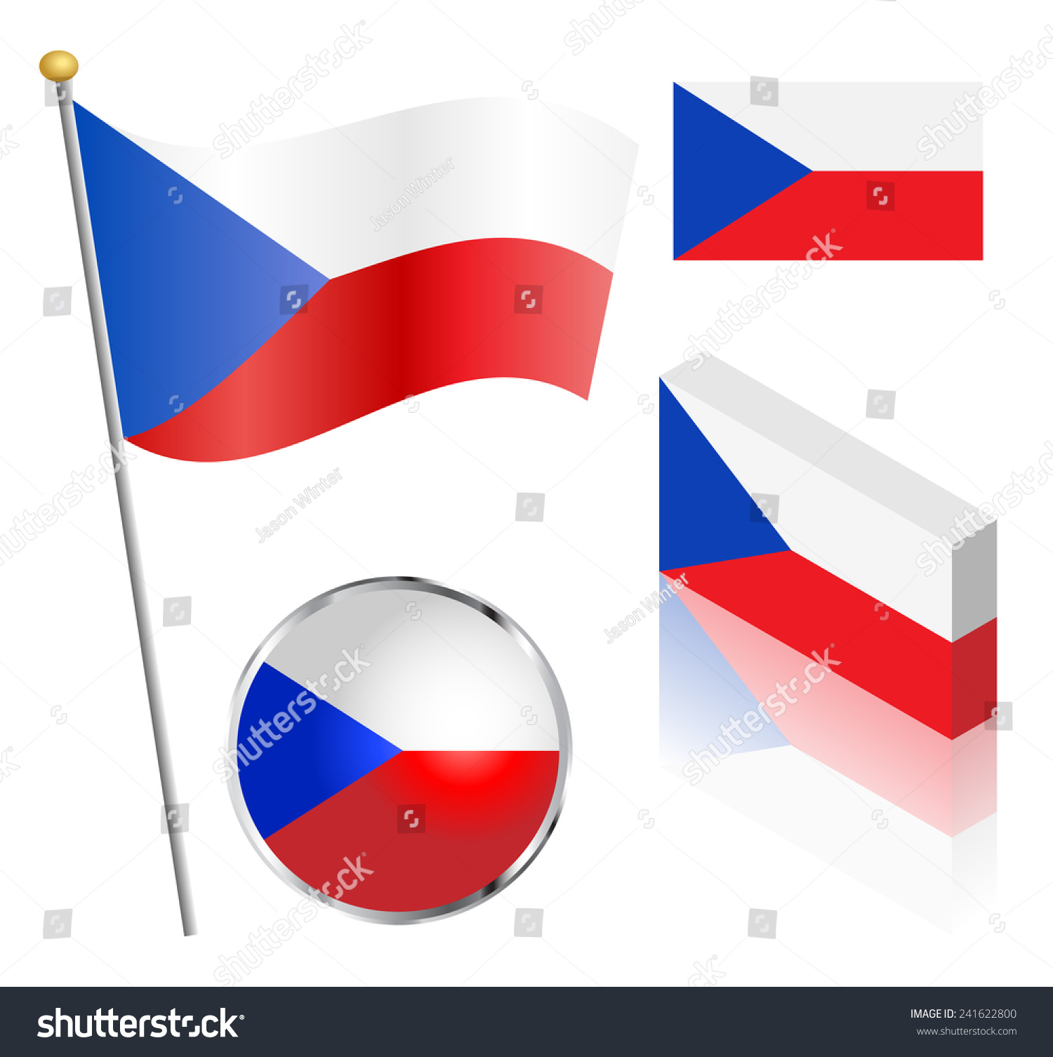 Czech Republic flag on a pole, badge and - Royalty Free Stock Vector ...