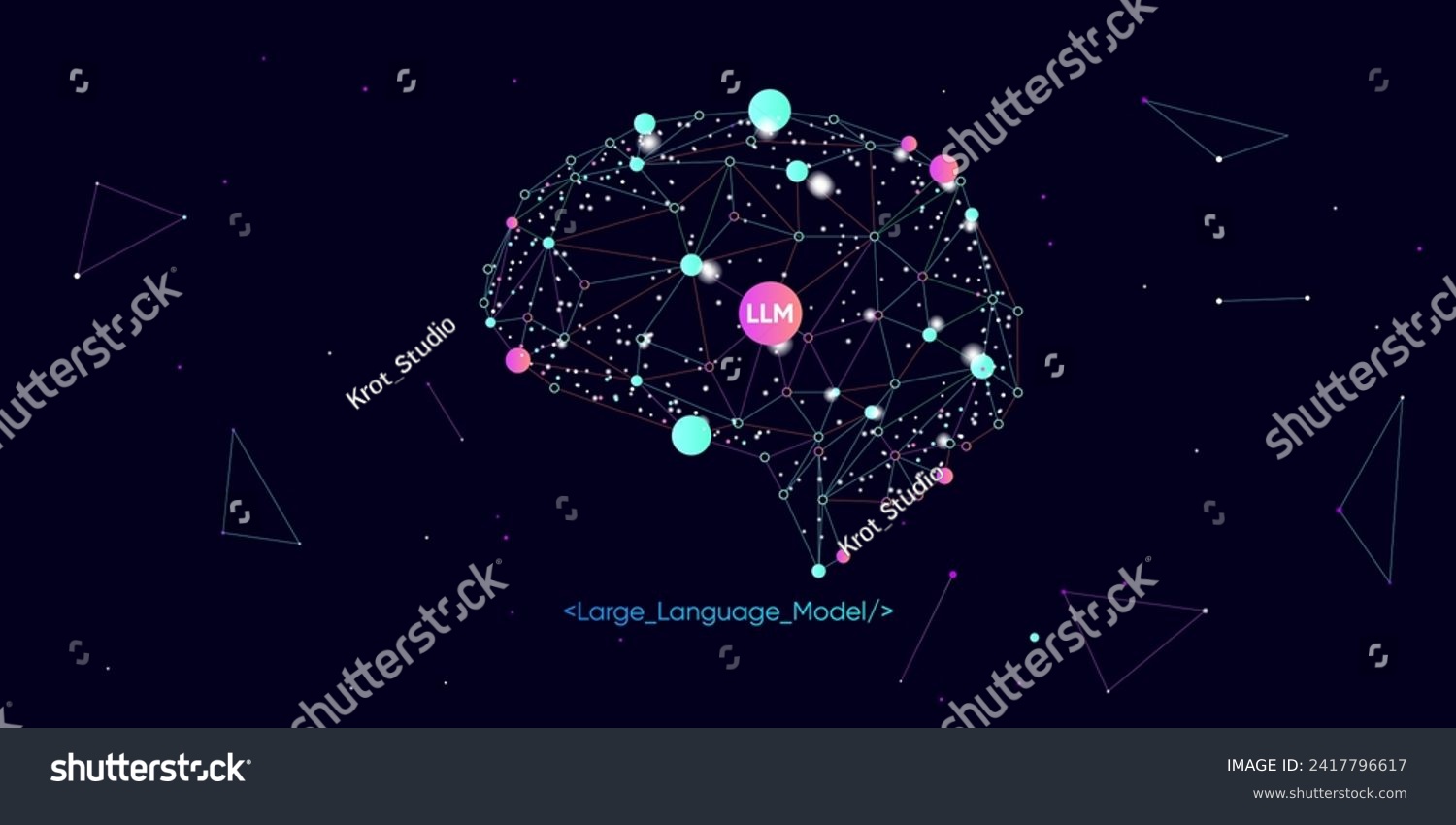 Illustration of abstract stream information with LLM, dot and line. Big data, technology, AI, data transfer, data flow, large language model, generative ai #2417796617