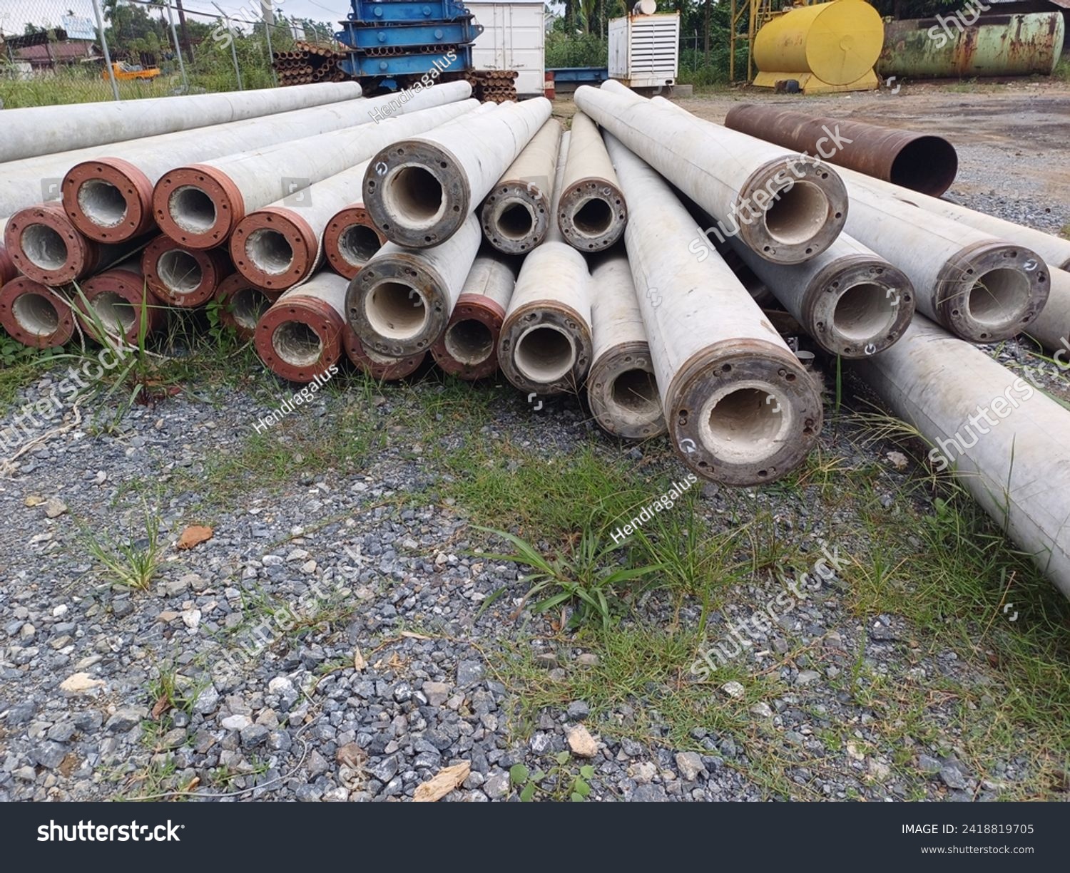 industrial concrete staked pile or spun pile for construction foundation.   Concrete Pile for Foundation of Building. construction foundation work #2418819705