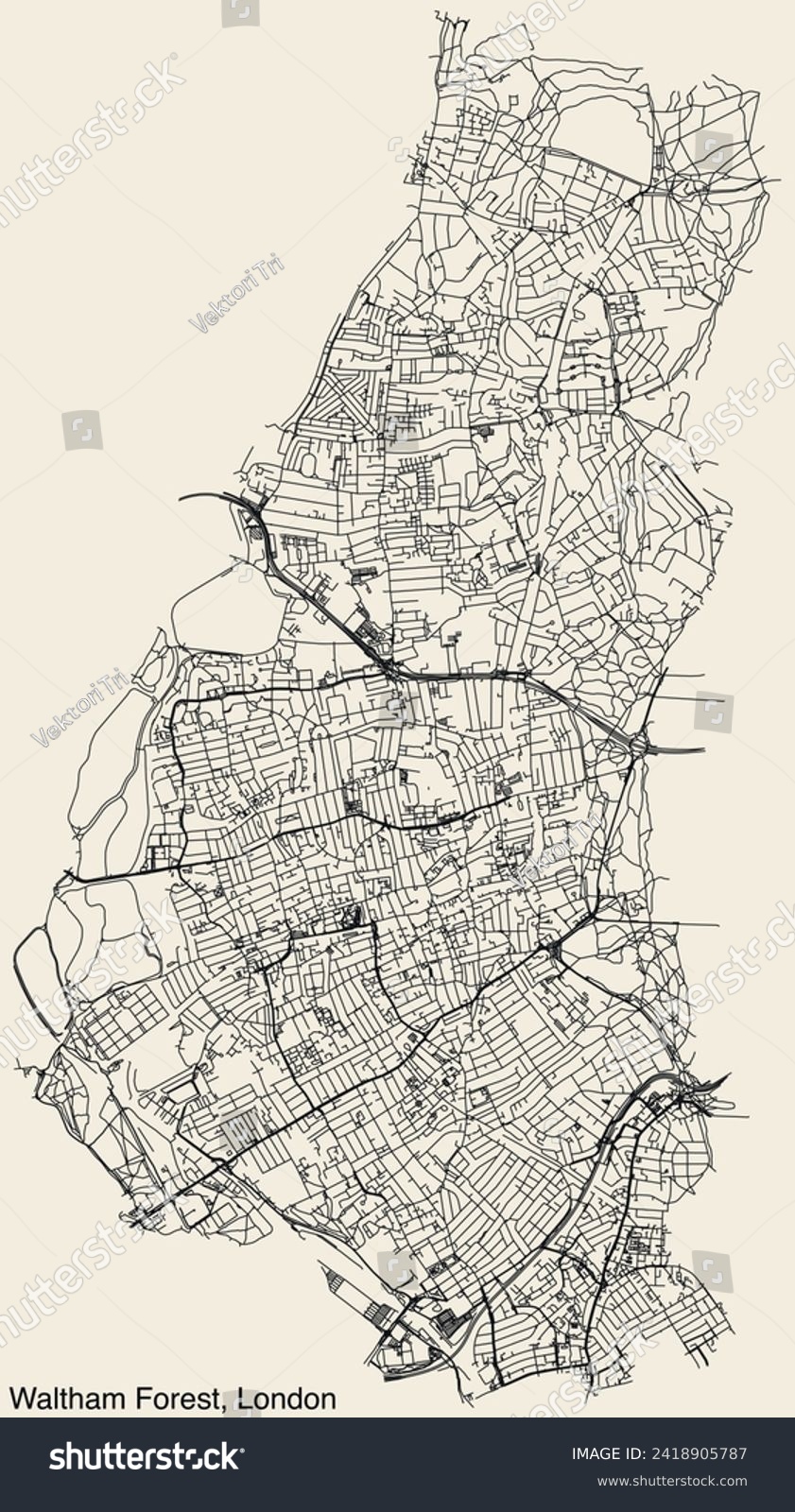 Street roads map of the BOROUGH OF WALTHAM - Royalty Free Stock Vector 2418905787 - Avopix.com