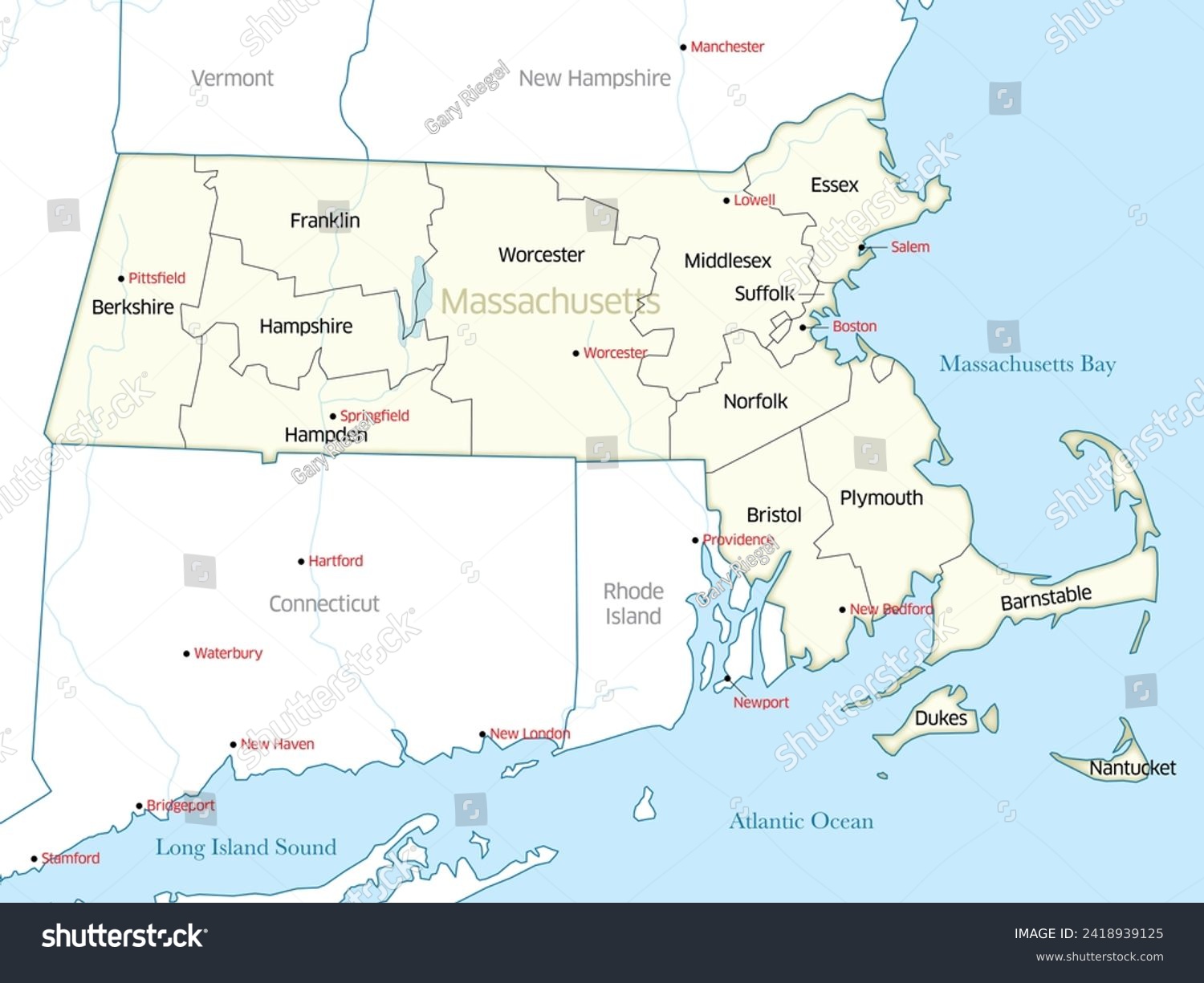 Political map showing the counties of the state - Royalty Free Stock 