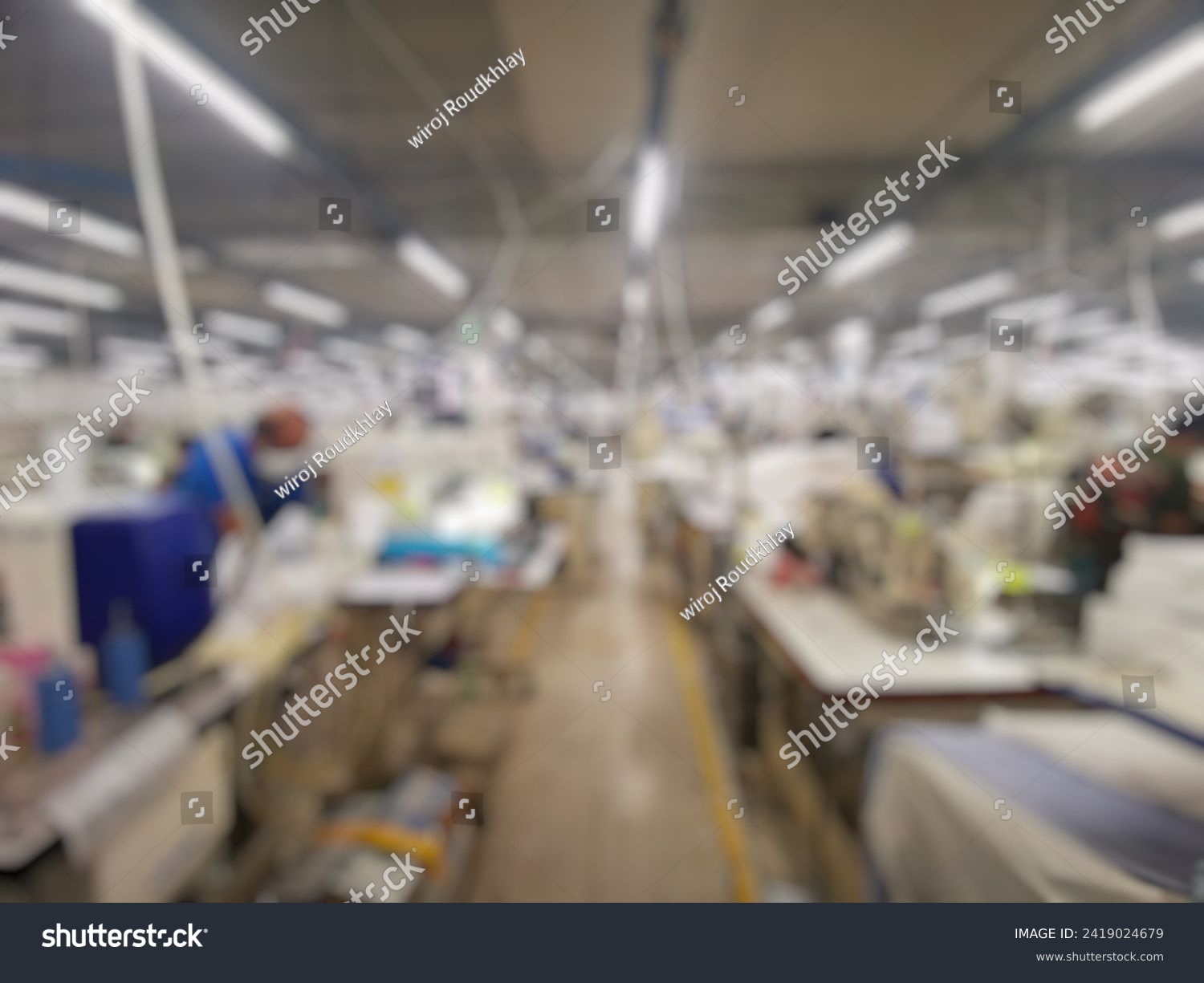 Blurred image of Employees are sewing shirts in​ the​ garment​ factory​ Thailand.​Background blur. #2419024679
