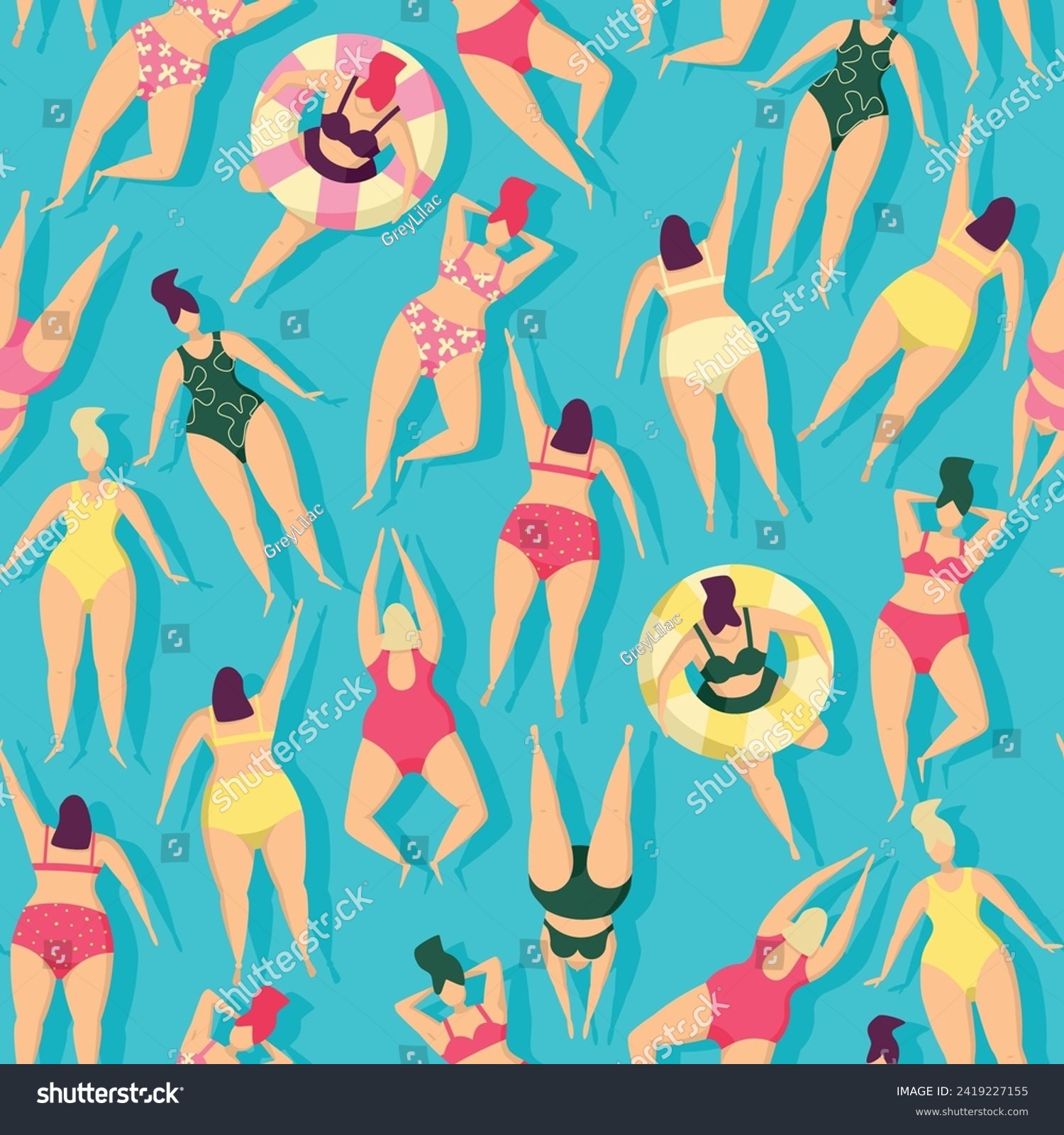 Vector seamless pattern with swimming people #2419227155