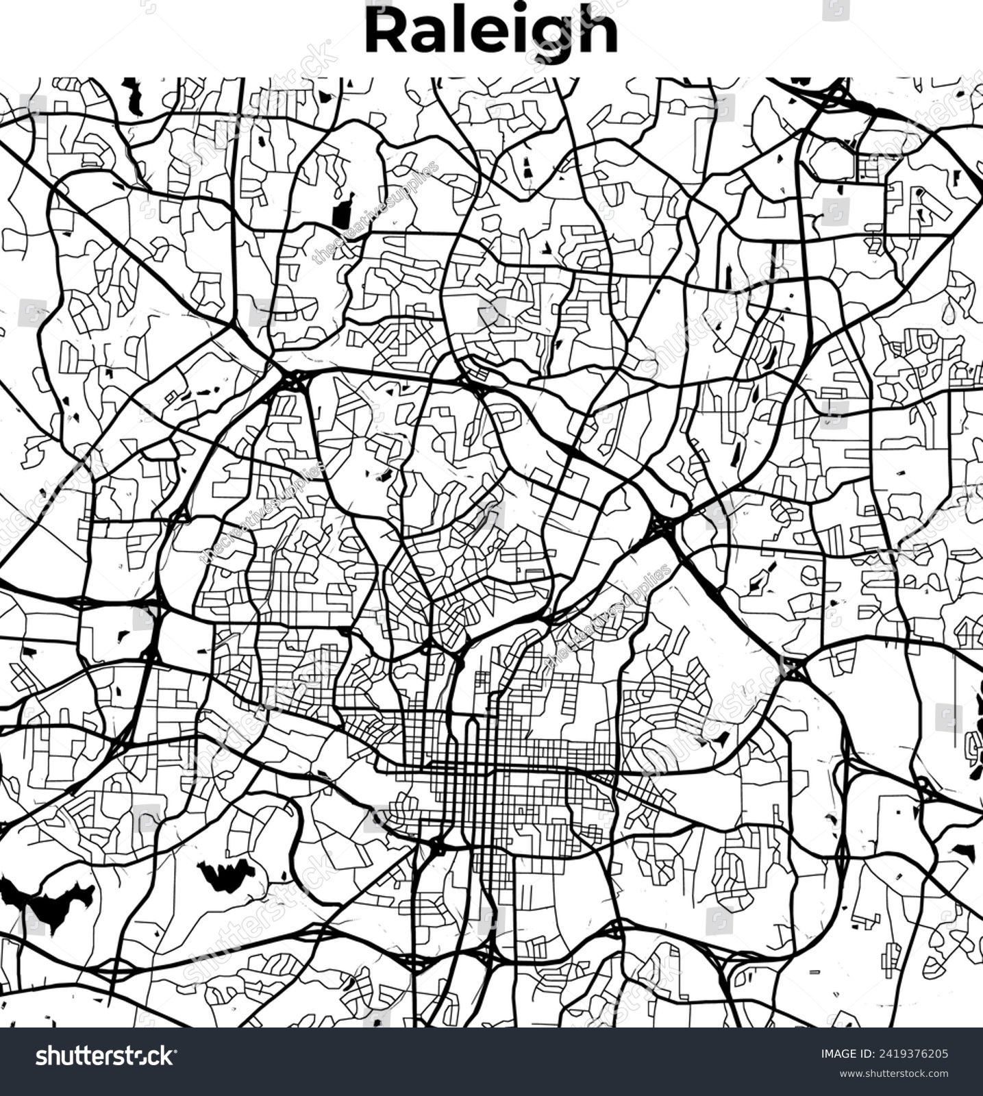 Raleigh City Map, Cartography Map, Street Layout - Royalty Free Stock ...