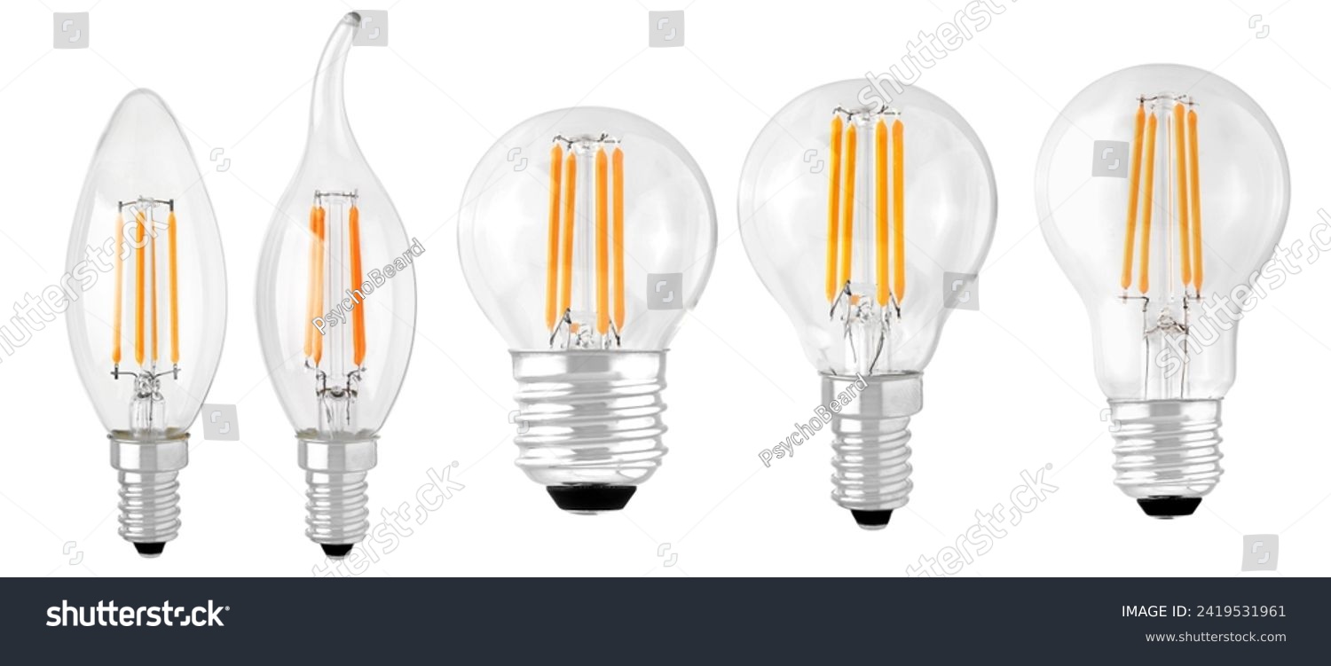 set of LED filament bulbs isolated classic types #2419531961