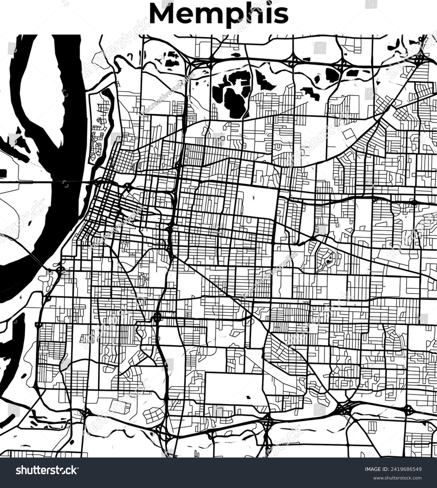 Memphis City Map, Cartography Map, Street Layout - Royalty Free Stock ...