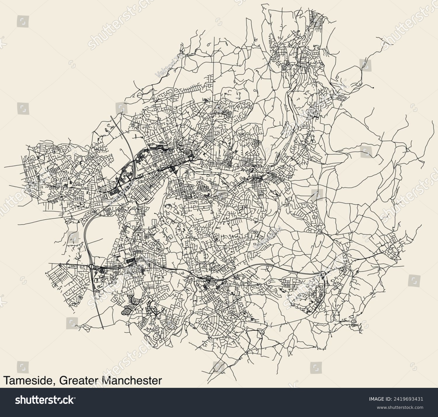 Street roads map of the METROPOLITAN BOROUGH OF - Royalty Free Stock Vector 2419693431 - Avopix.com