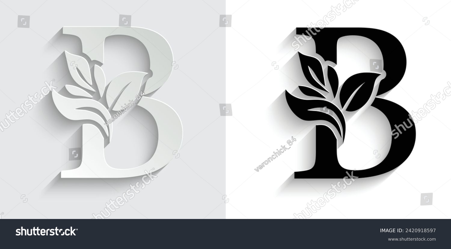 paper letter B. flower  letters. Vintage ornament initial Alphabet. Logo vector #2420918597