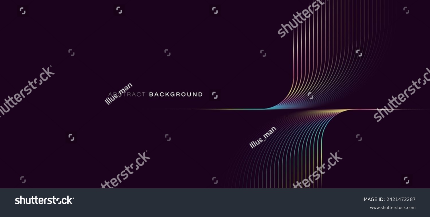 Abstract background with glowing geometric curve lines. Modern minimal trendy shiny colorful lines pattern. Vector illustration #2421472287
