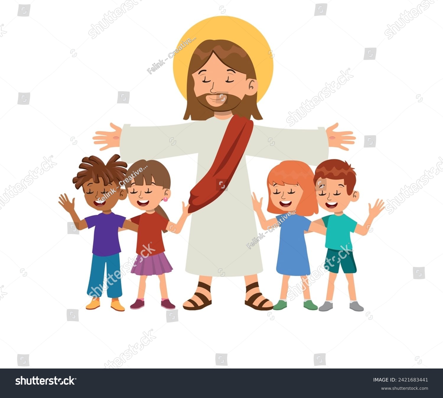 Cartoon Drawing Of Jesus Christ, Diverse - Royalty Free Stock Vector 