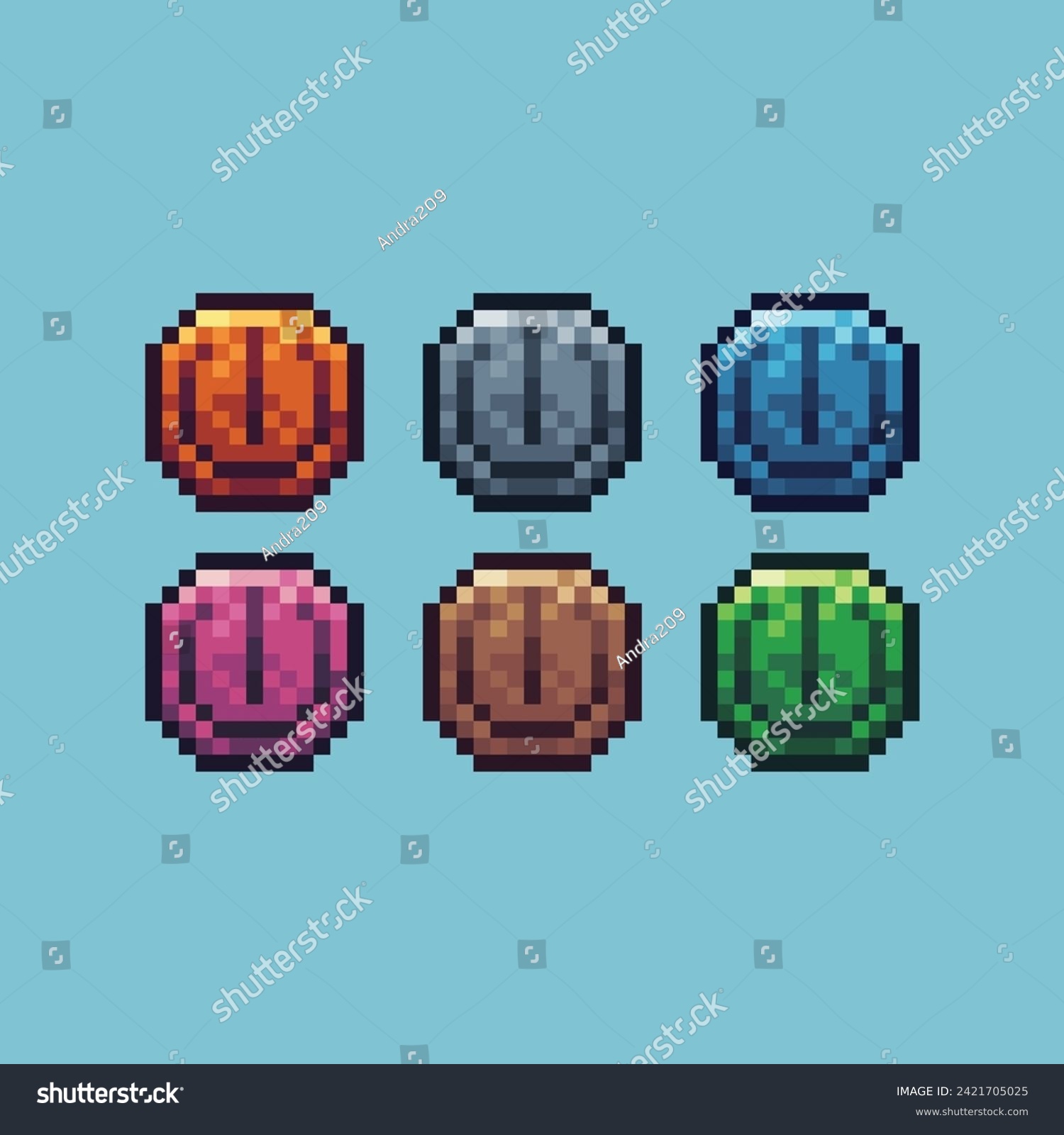 Pixel art sets icon of turn on off sign variation color.Technology turn on off icon on pixelated style. 8bits Illustration, perfect for design asset element your game ui. Pixel flat design element. #2421705025