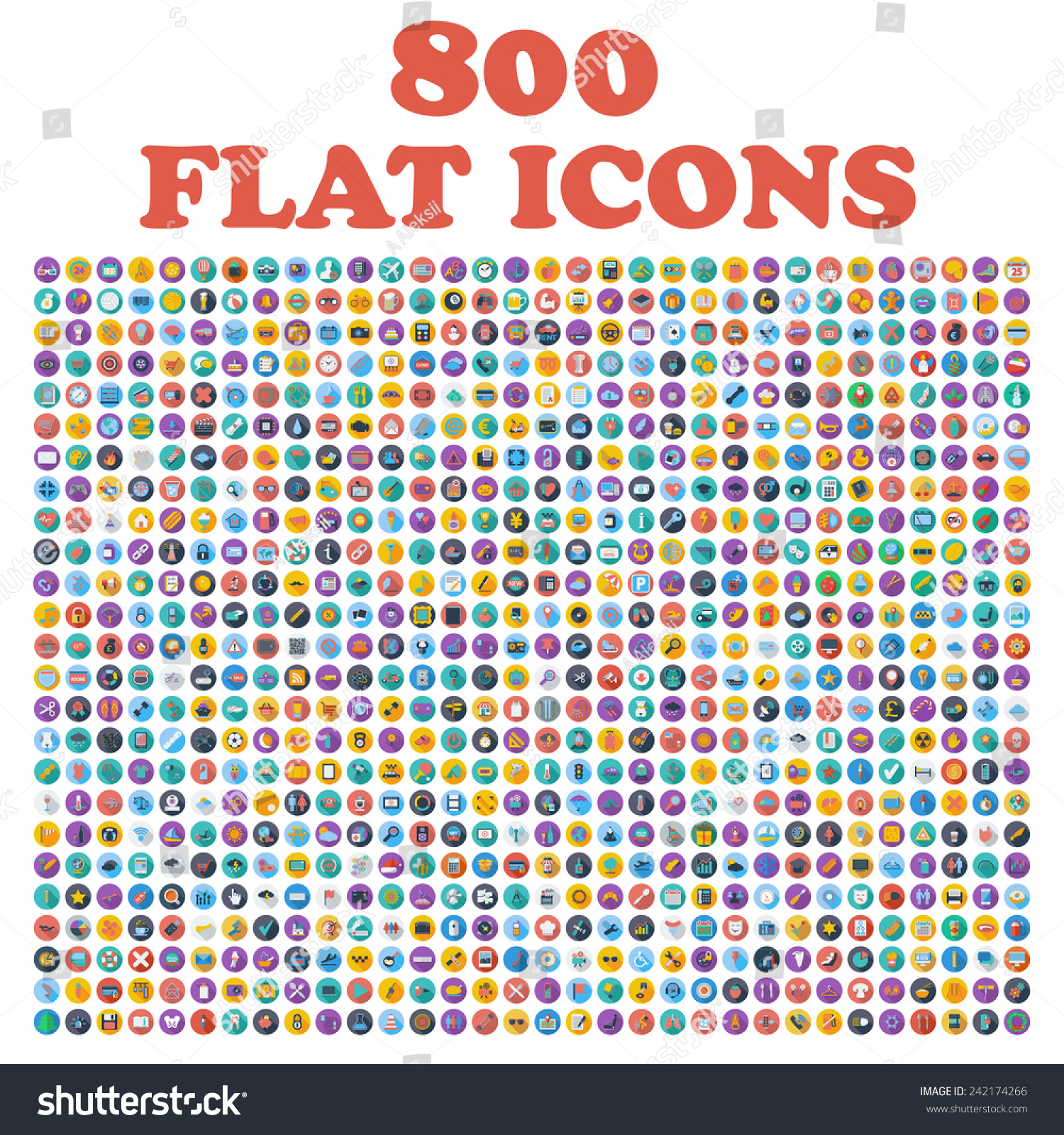Set of 800 flat icons, for web, internet, mobile apps, interface design: business, finance, shopping, communication, fitness, computer, media, transportation, travel, easter, christmas, summer, device #242174266