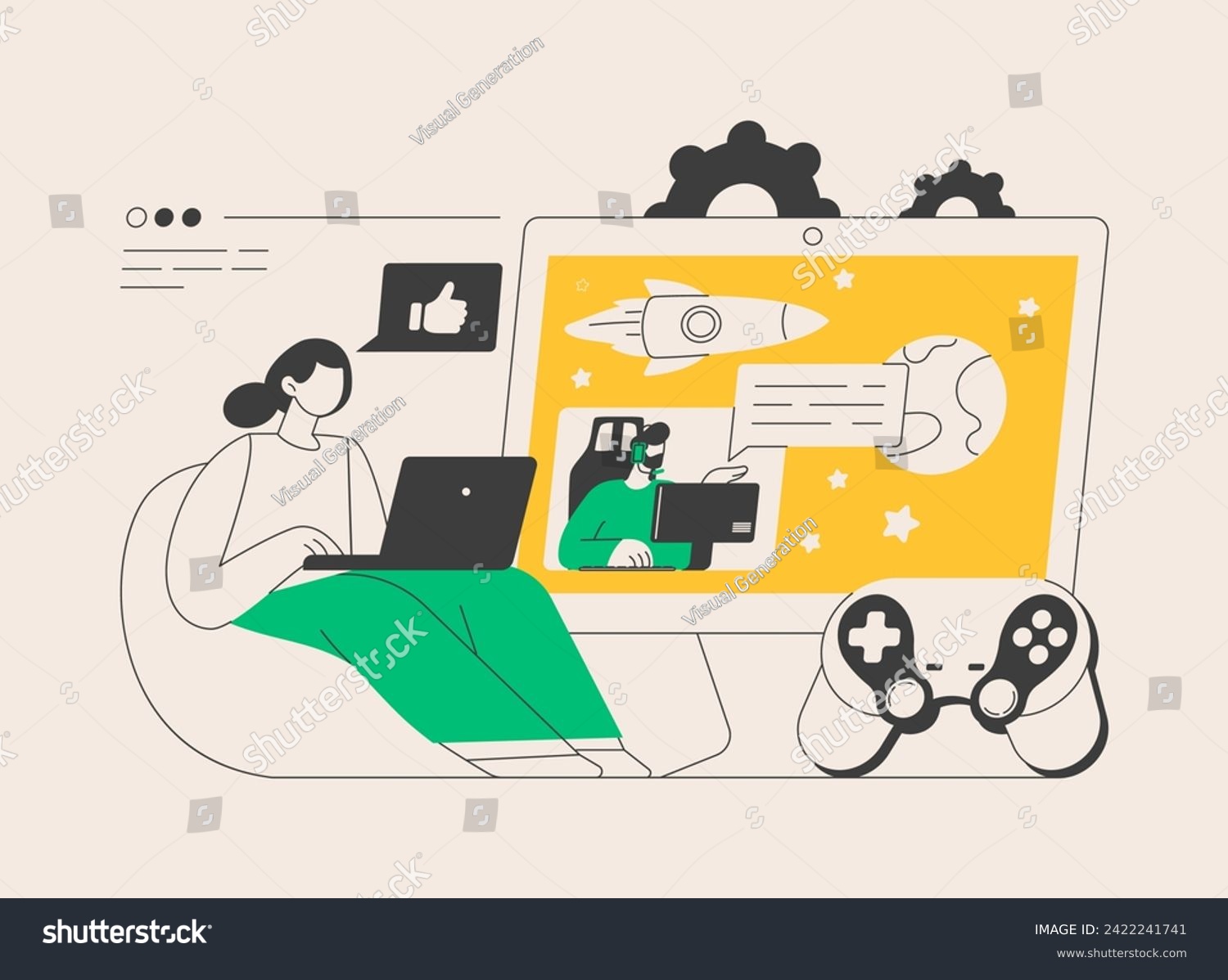 Video game walkthrough abstract concept vector illustration. Online walkthrough video, popular pc game content, gaming stream, playthrough, console playing, improving skill abstract metaphor. #2422241741