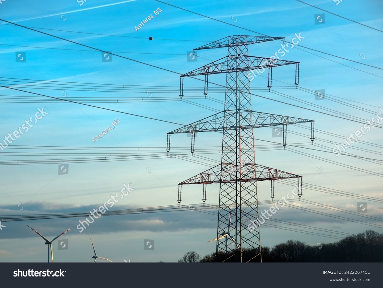 High voltage power lines along a road in Austria. #2422267451