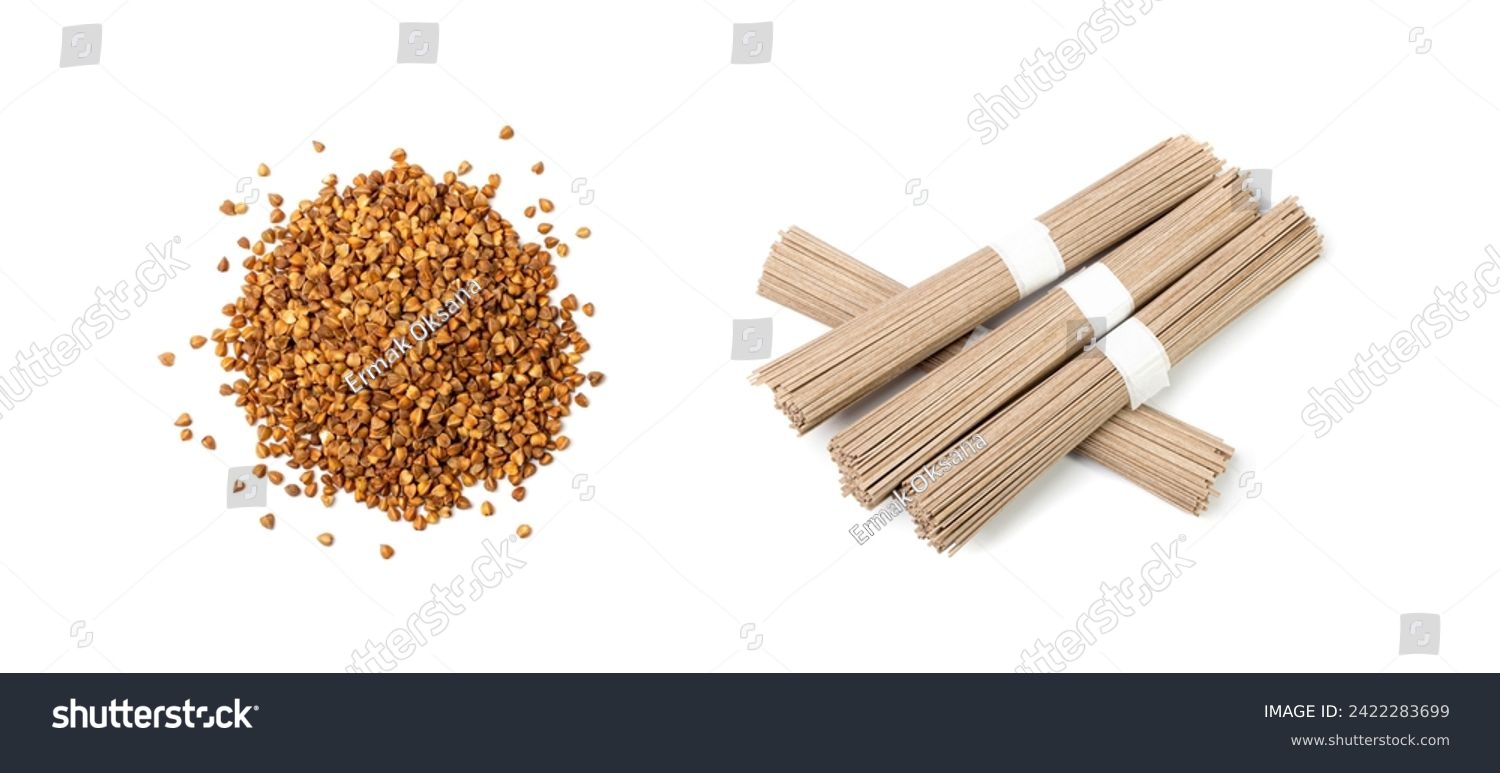 Dry Soba Bundle Isolated, Raw Buckwheat Noodles, Uncooked Buck Wheat Pasta, Gluten-Free Soba Spaghetti on White Background #2422283699