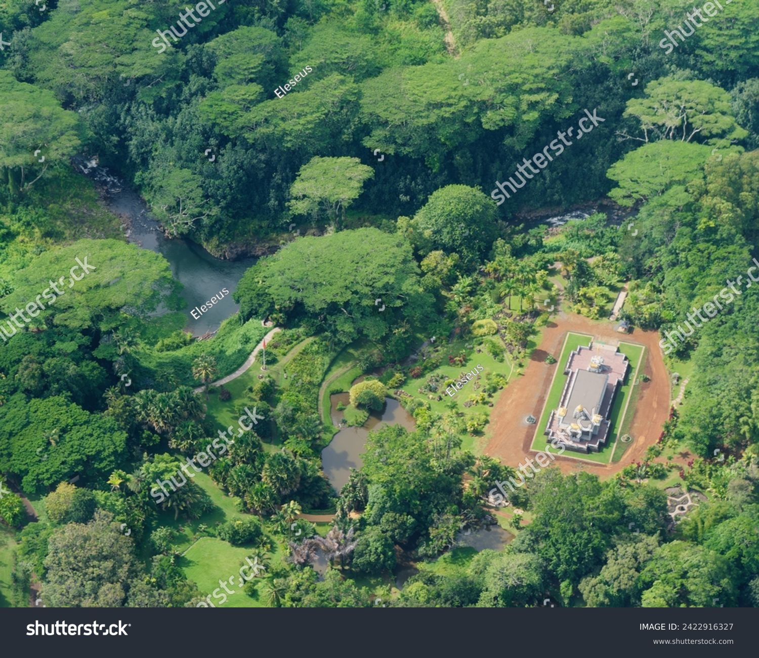 Aerial view of the Iraivan Temple at the Kauai Hindu Monastery, Island of Kauai, Hawaii #2422916327
