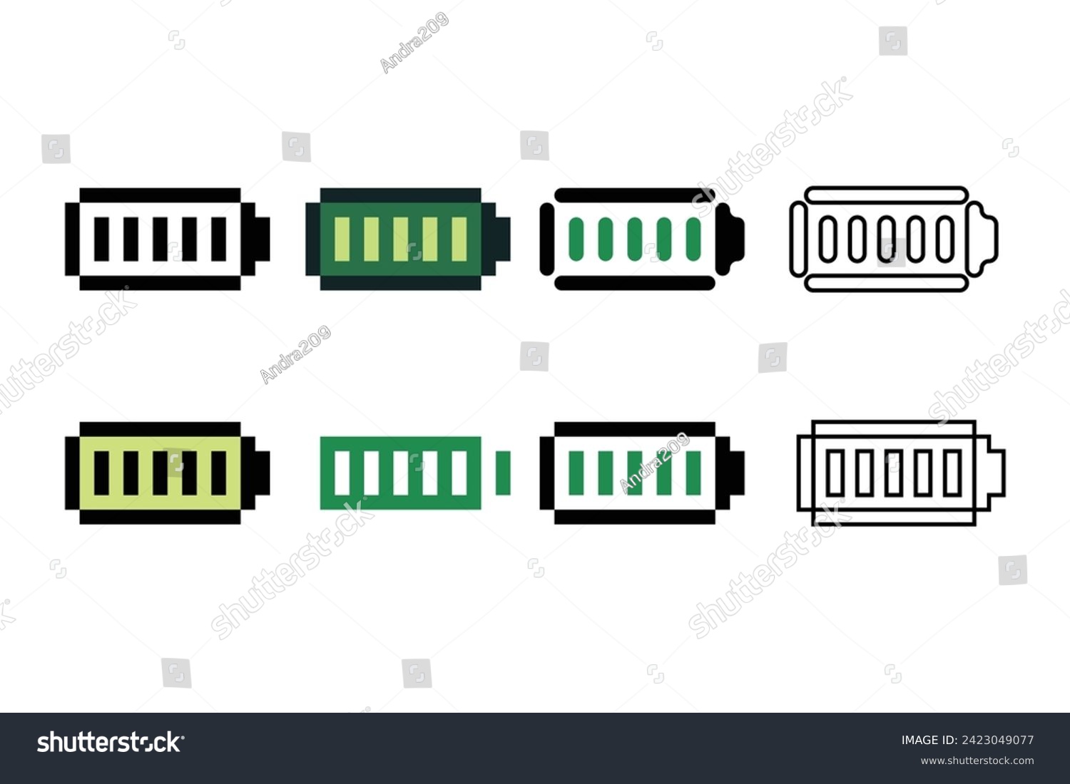 Pixel art outline sets icons of battery power - Royalty Free Stock ...