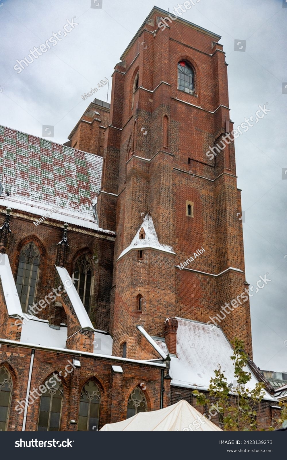 Main facade of Bridge of penitents, Cathedral of St. Mary Magdalene (Mostek Pokutnic w Katedrze św. Marii Magdaleny. Punkt widokowy) Wroclaw, Poland. #2423139273