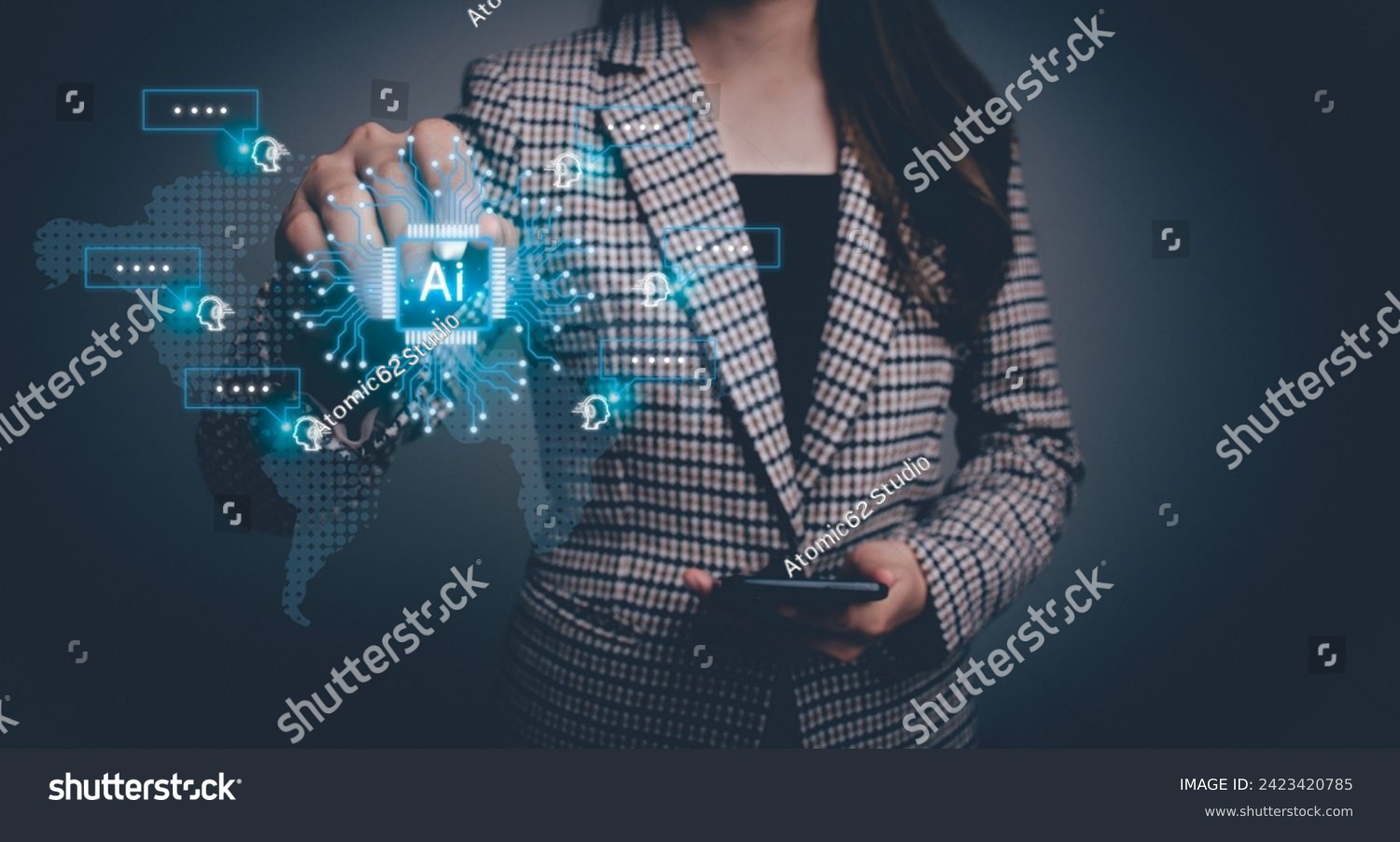 AI learning and business Artificial Intelligence, artificial intelligence by enter command prompt for generates something, Futuristic technology transformation, enhancing global business capabilities	 #2423420785