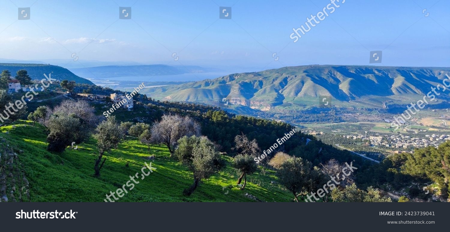 View at the sea of Galilee and the Golan heights on the border between Israel, Siria and Jordan #2423739041