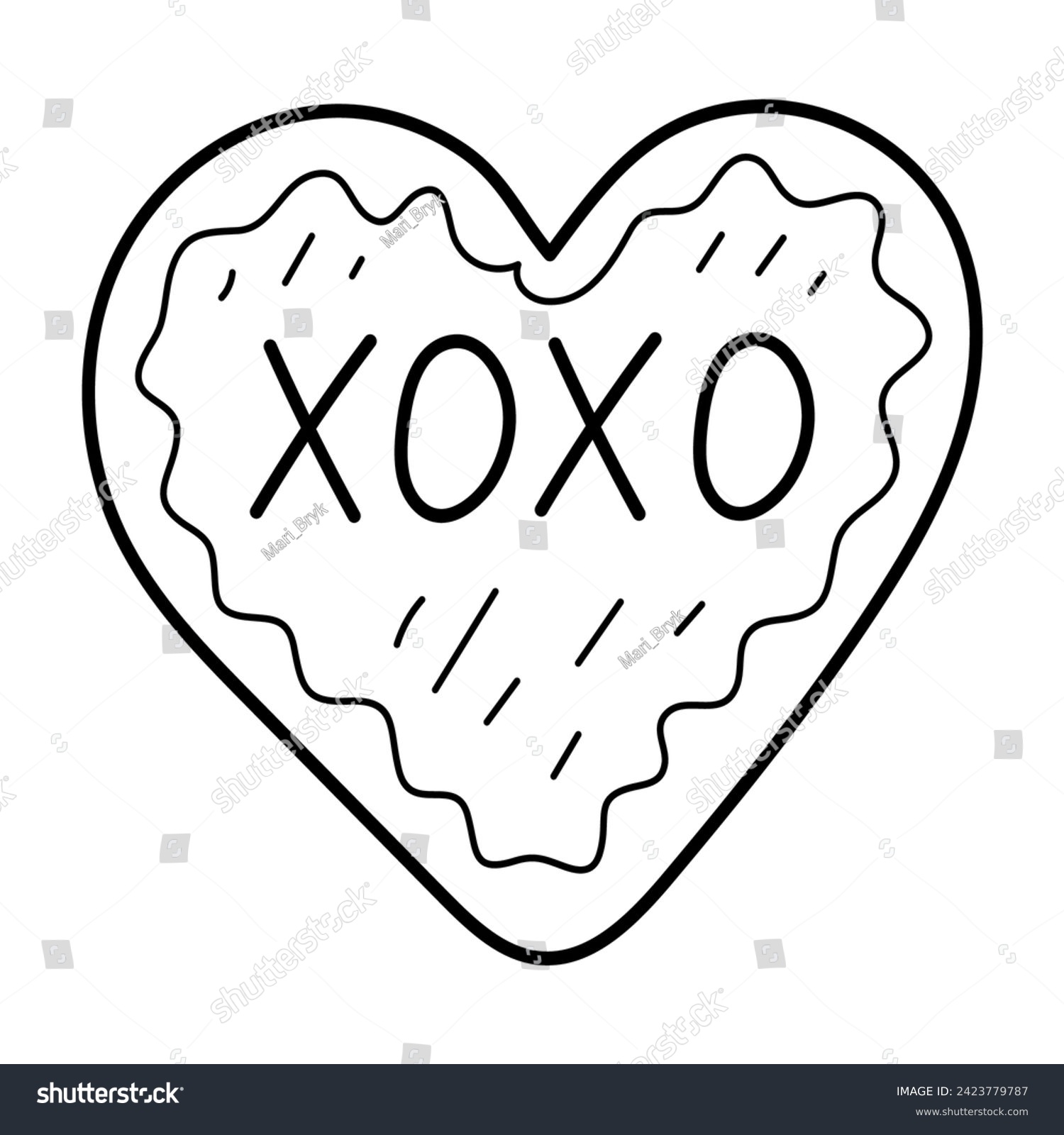 Coloring page heart doodle. Lettering xoxo. Hand - Royalty Free Stock ...