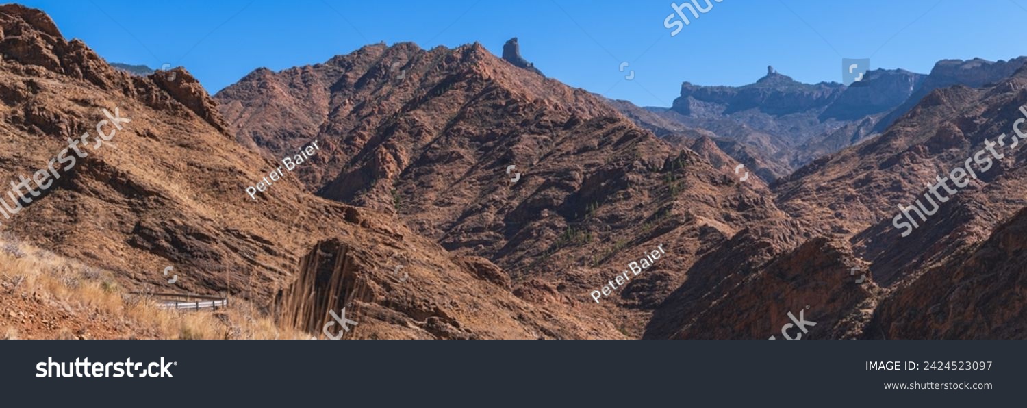 Gran Canaria Central Mountain Panorama With Roque Bentayga And Roque Nublo #2424523097
