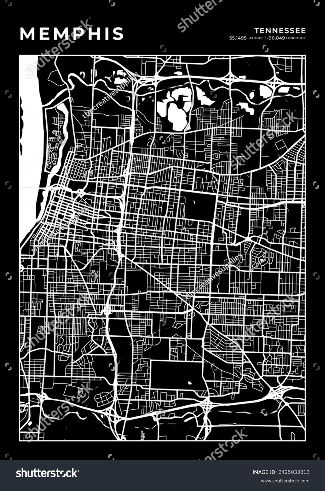 Memphis City Map, Cartography Map, Street Layout - Royalty Free Stock ...