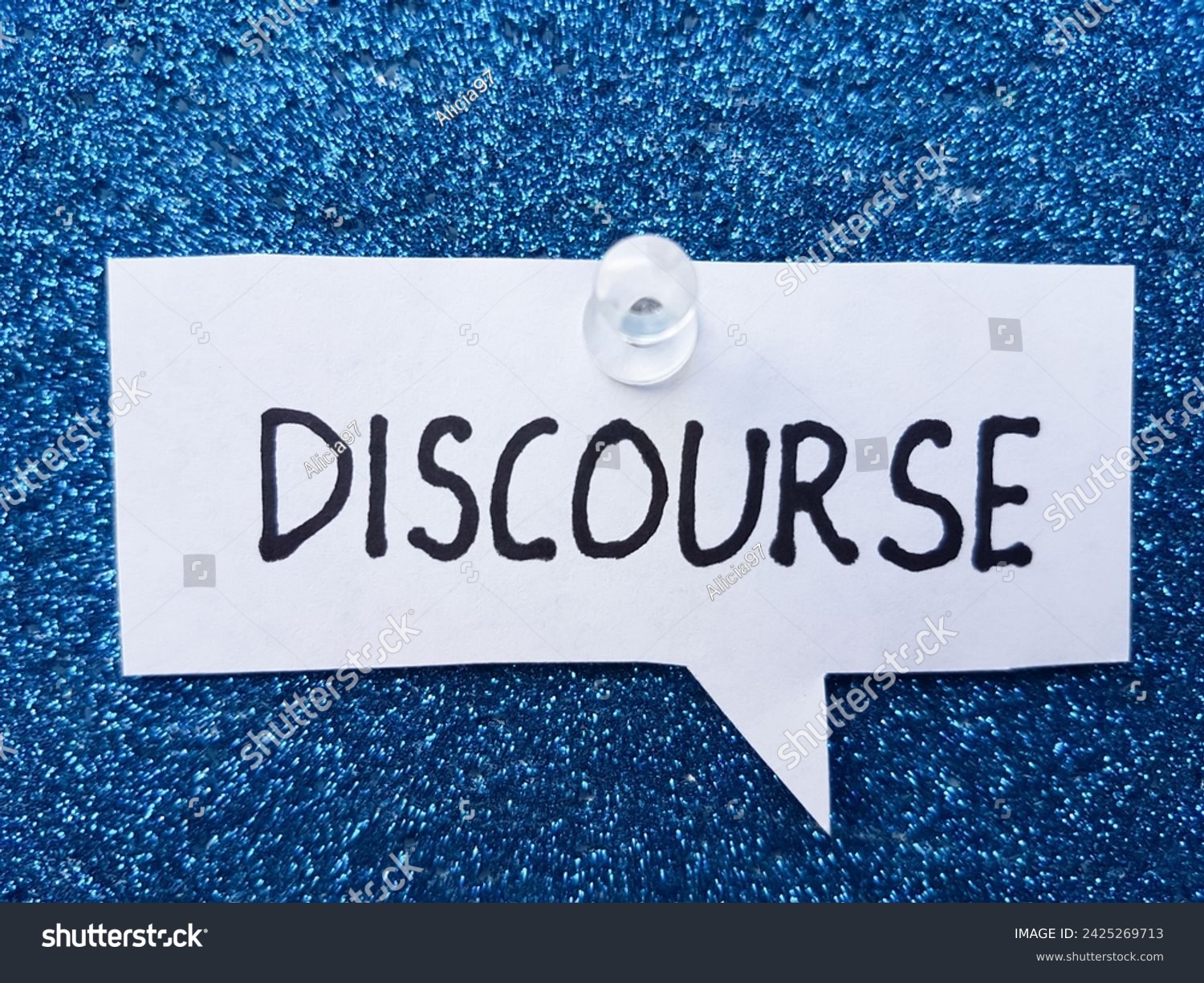 Discourse writting on blue background. #2425269713