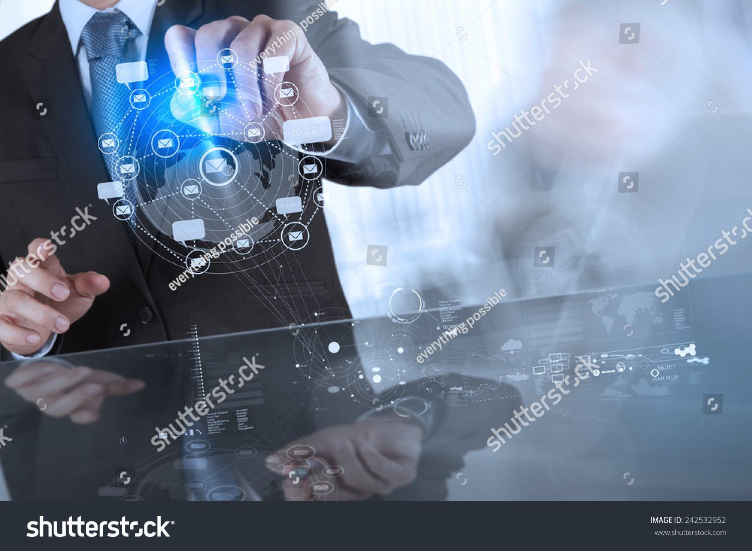 businessman working with new modern computer show social network structure  #242532952