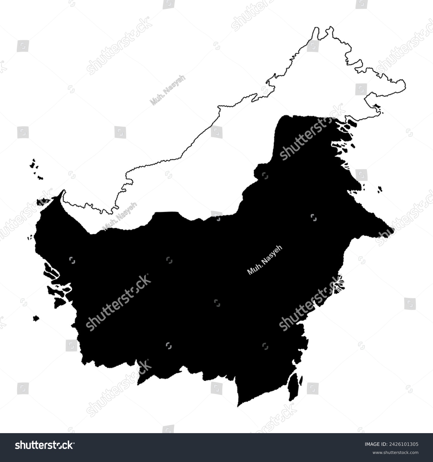 Kalimantan island map silhouette. Indonesia - Royalty Free Stock Vector ...