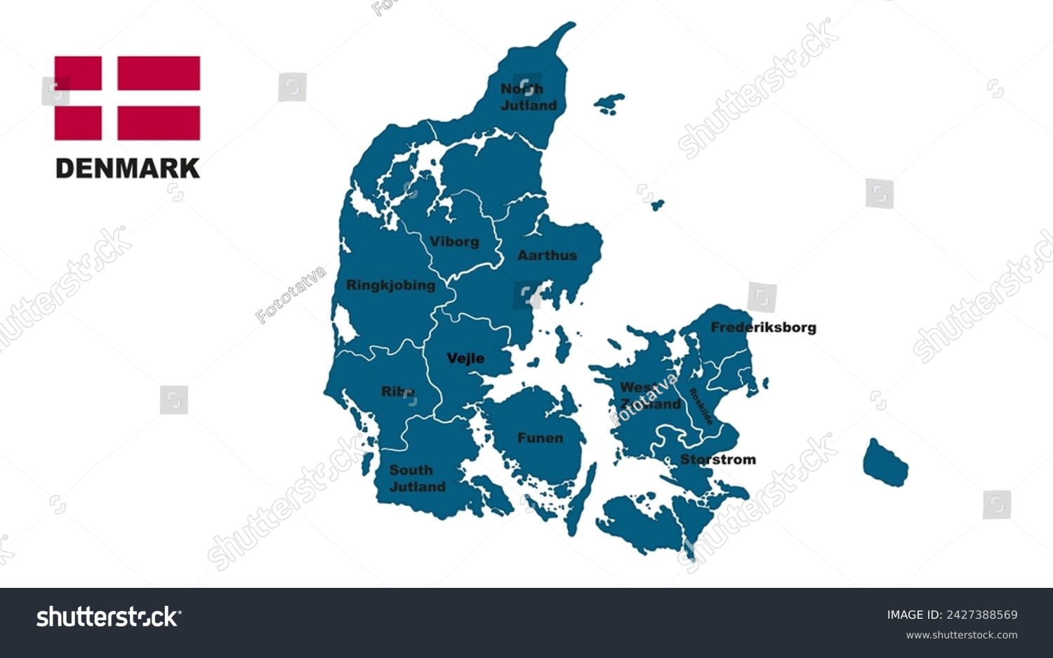 Denmark Map, Denmark map, region of Denmark, - Royalty Free Stock ...