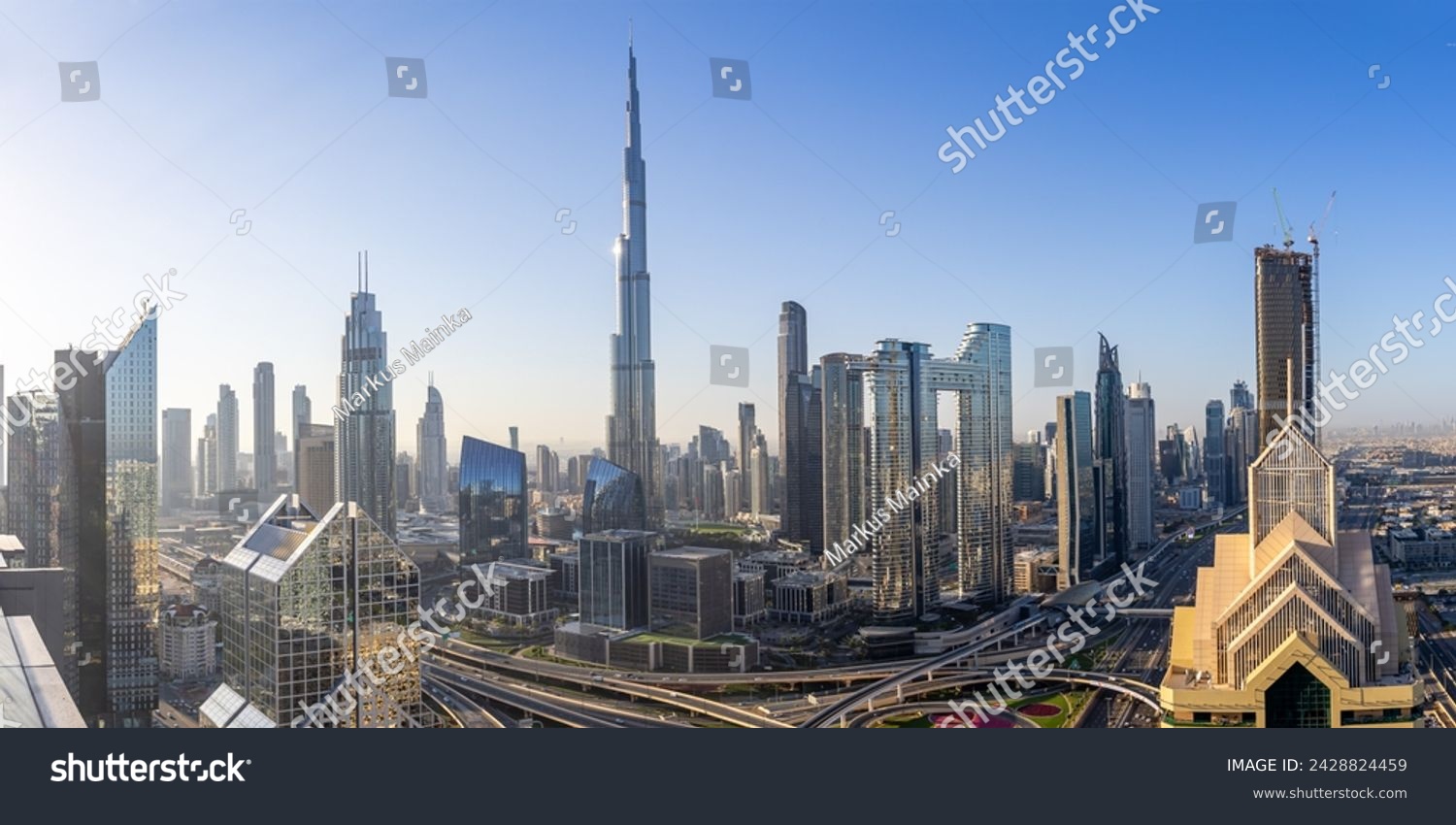 Dubai Burj Khalifa skyline tallest building in the world panorama top view downtown architecture #2428824459