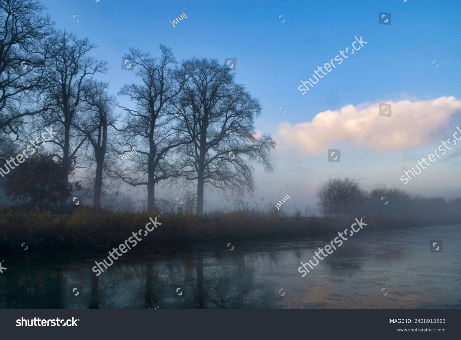 Misty and frozen canal near the village Heeten #2428913593