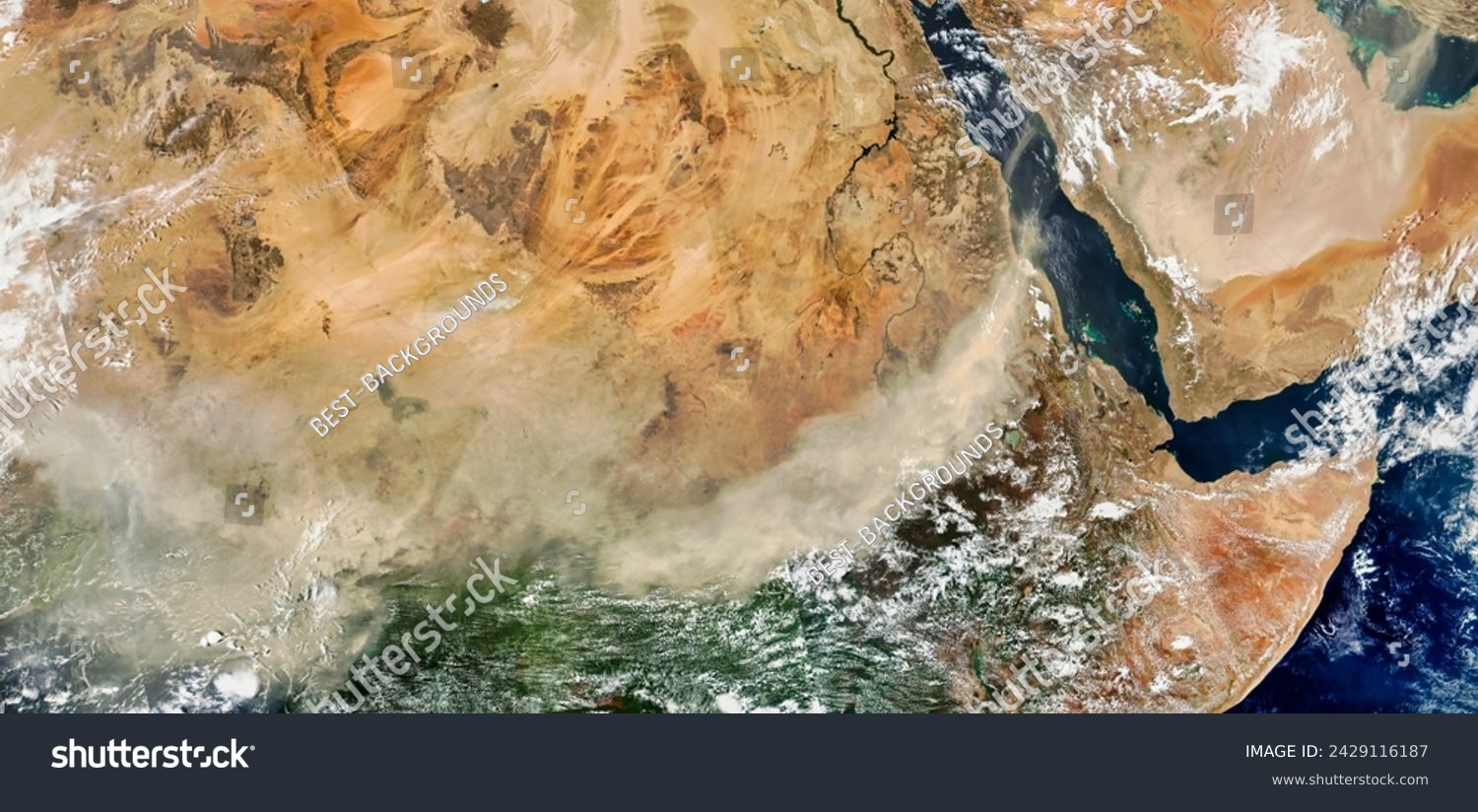 Dust storms across central Africa and the Arabian Peninsula. Dust storms across central Africa and the Arabian Peninsula. Elements of this image furnished by NASA. #2429116187